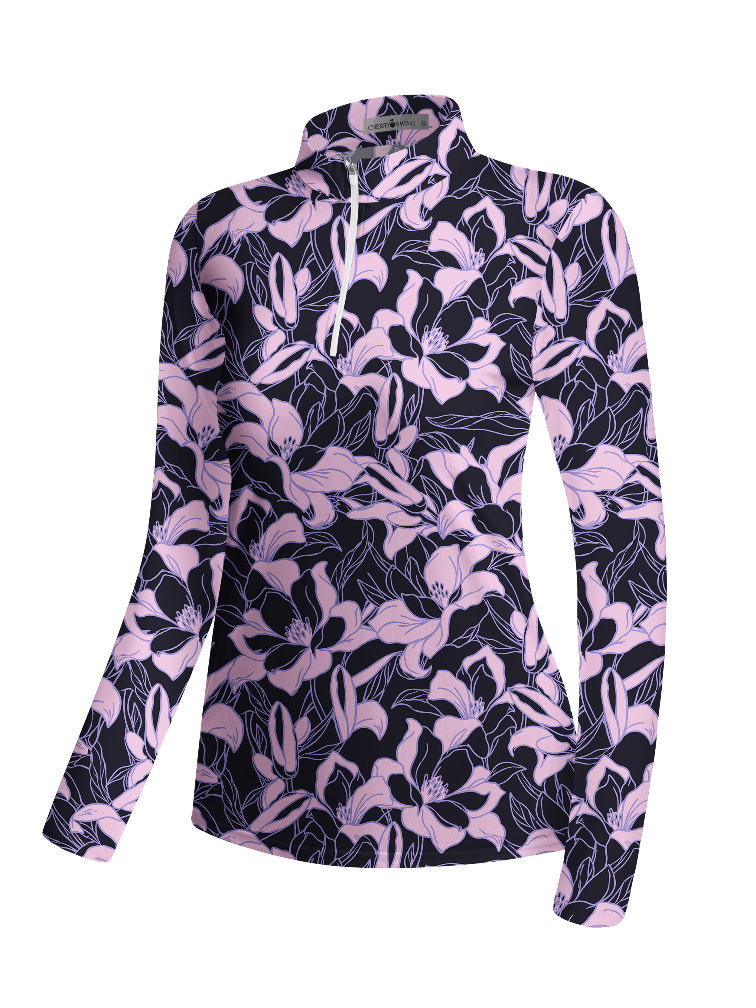 Cherryswing Women's Vintage Silhouette Floral Pattern Long Sleeve Golf Shirt