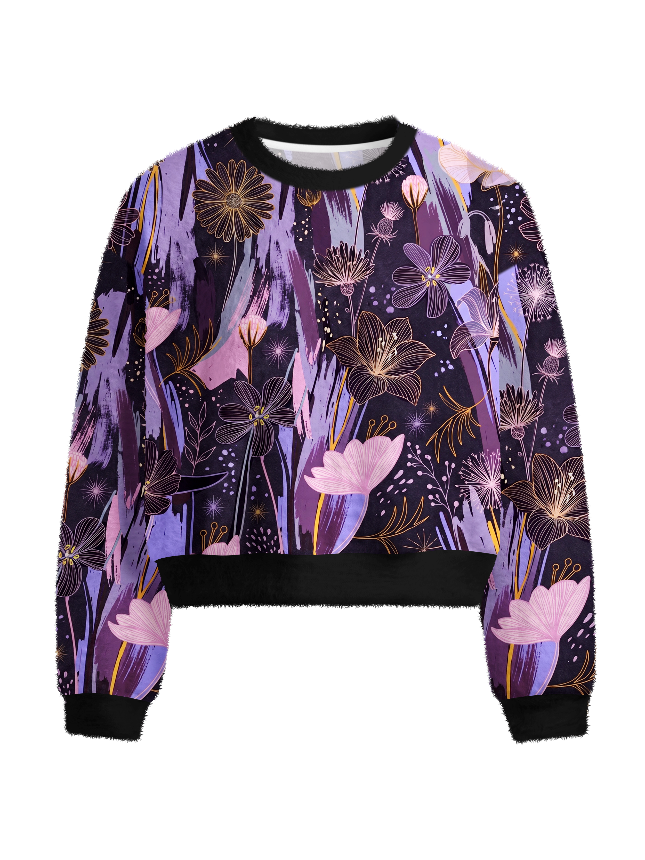 Cherryswing Women's Artistic Floral Fuzzy Knit Golf Sweater