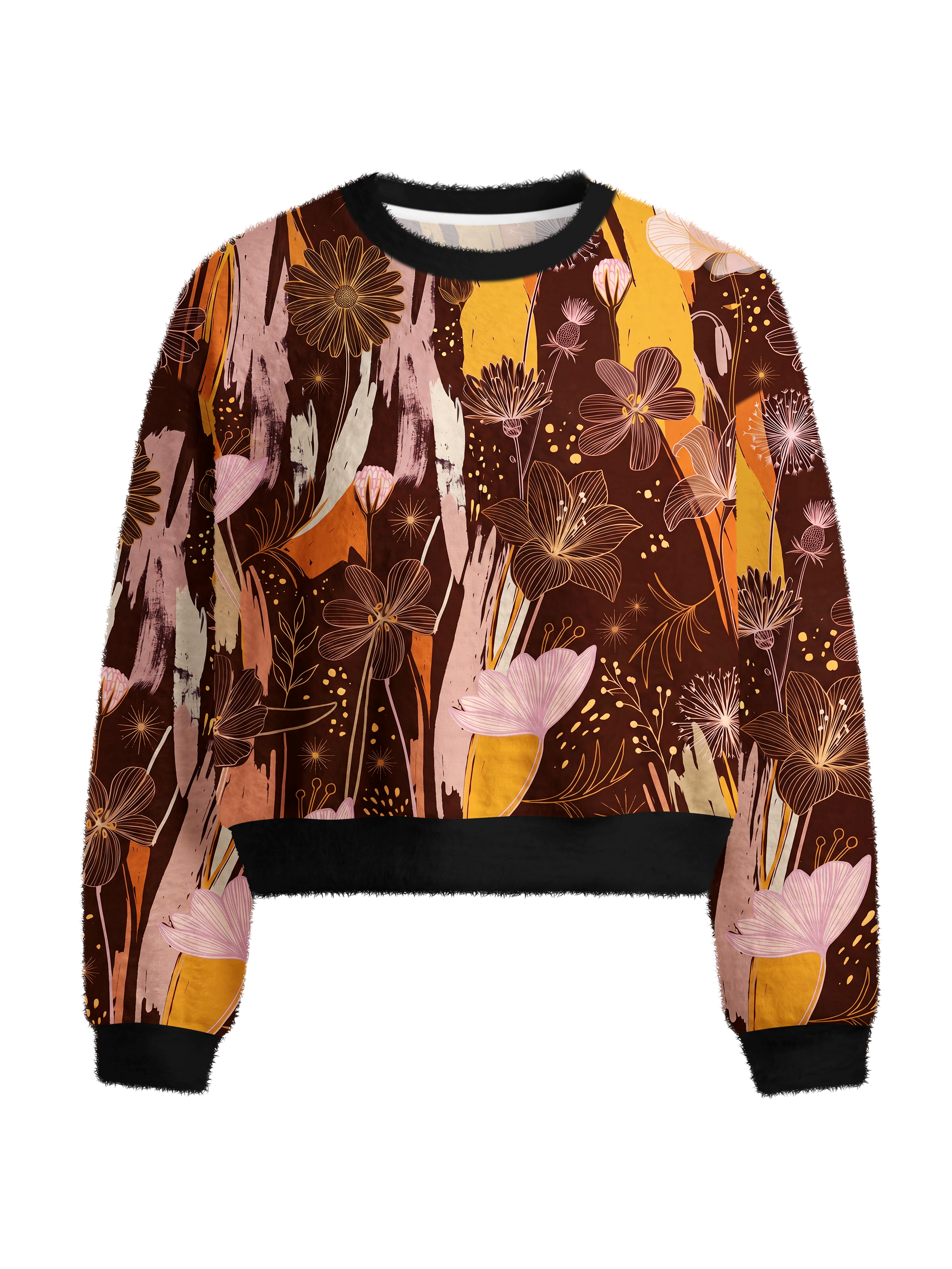 Cherryswing Women's Artistic Floral Fuzzy Knit Golf Sweater