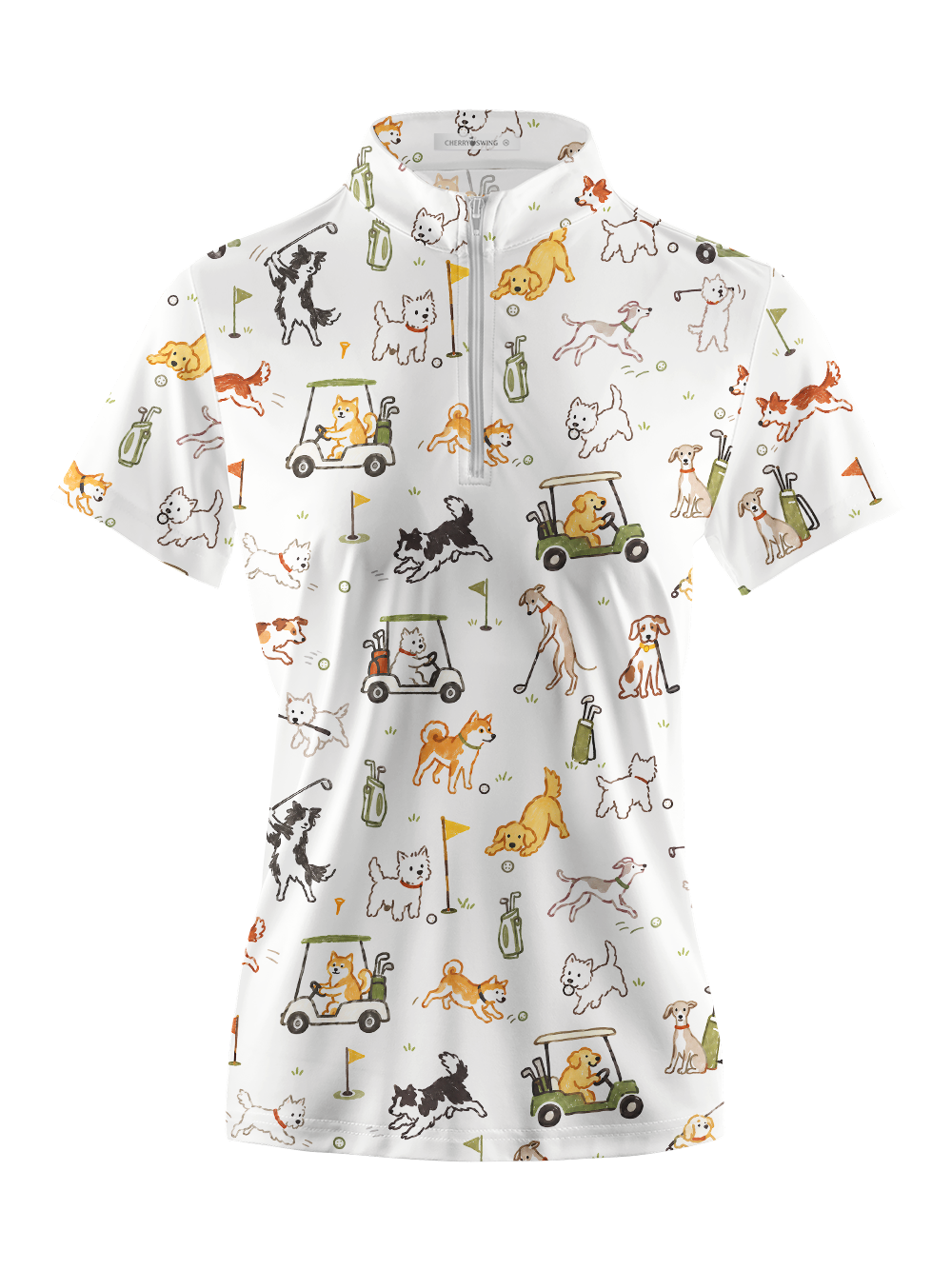 Cherryswing Women's Cute Golf Pup Novelty Print Short Sleeve Golf Shirt