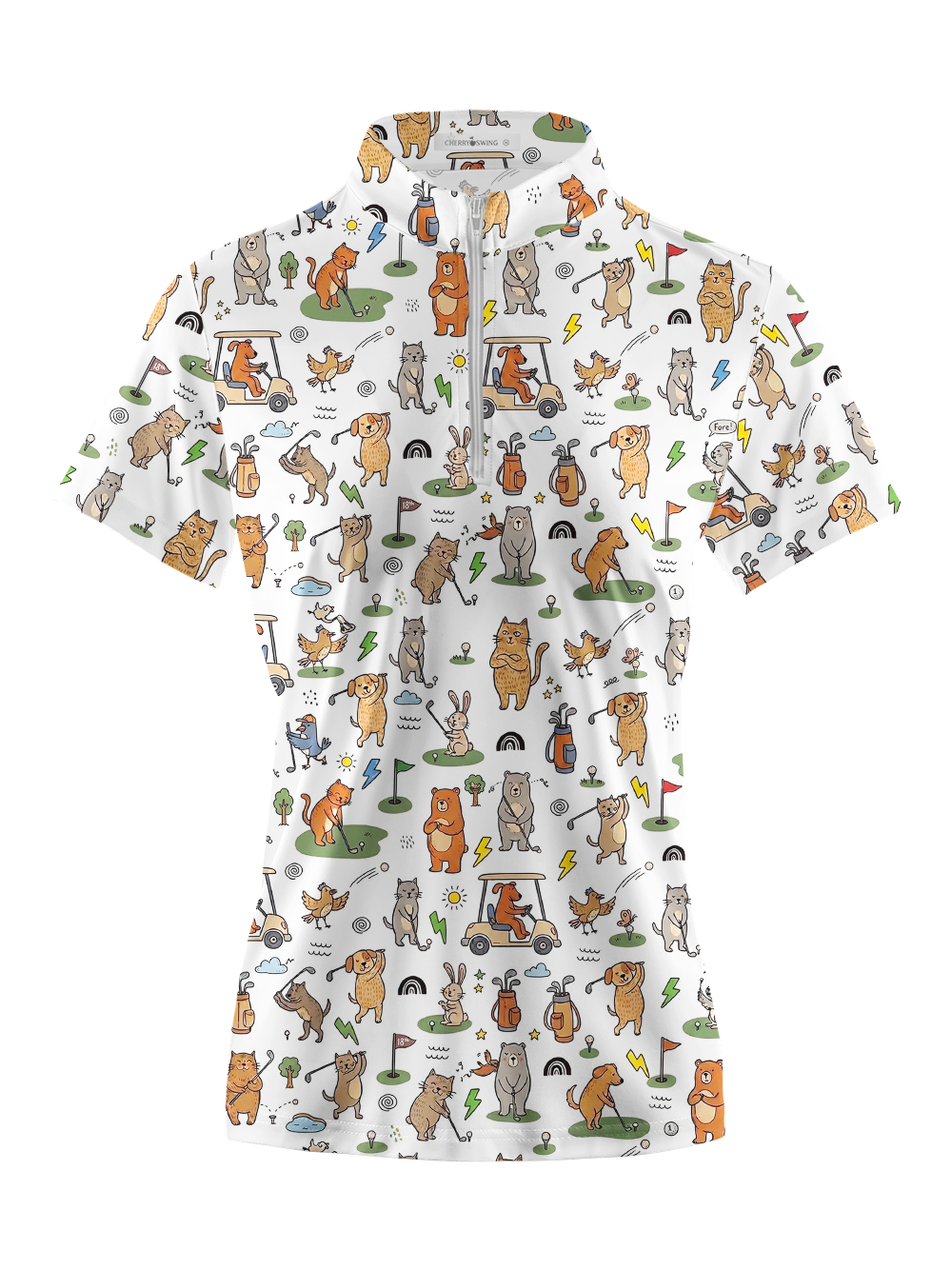 Cherryswing Women's Playful Animal Golfers Short Sleeve Golf Shirt
