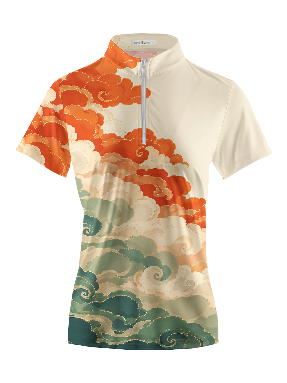 Cherryswing Women's Oriental Auspicious Cloud Short Sleeve Golf Shirt