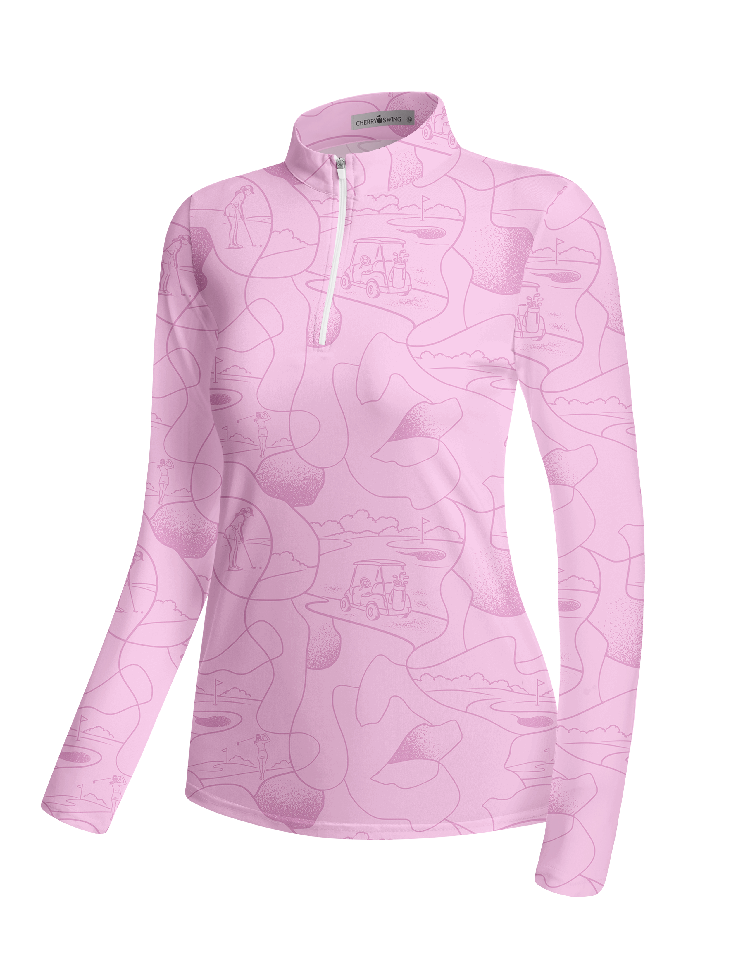Cherryswing Women's Course Line Art Pattern Long Sleeve Golf Shirt