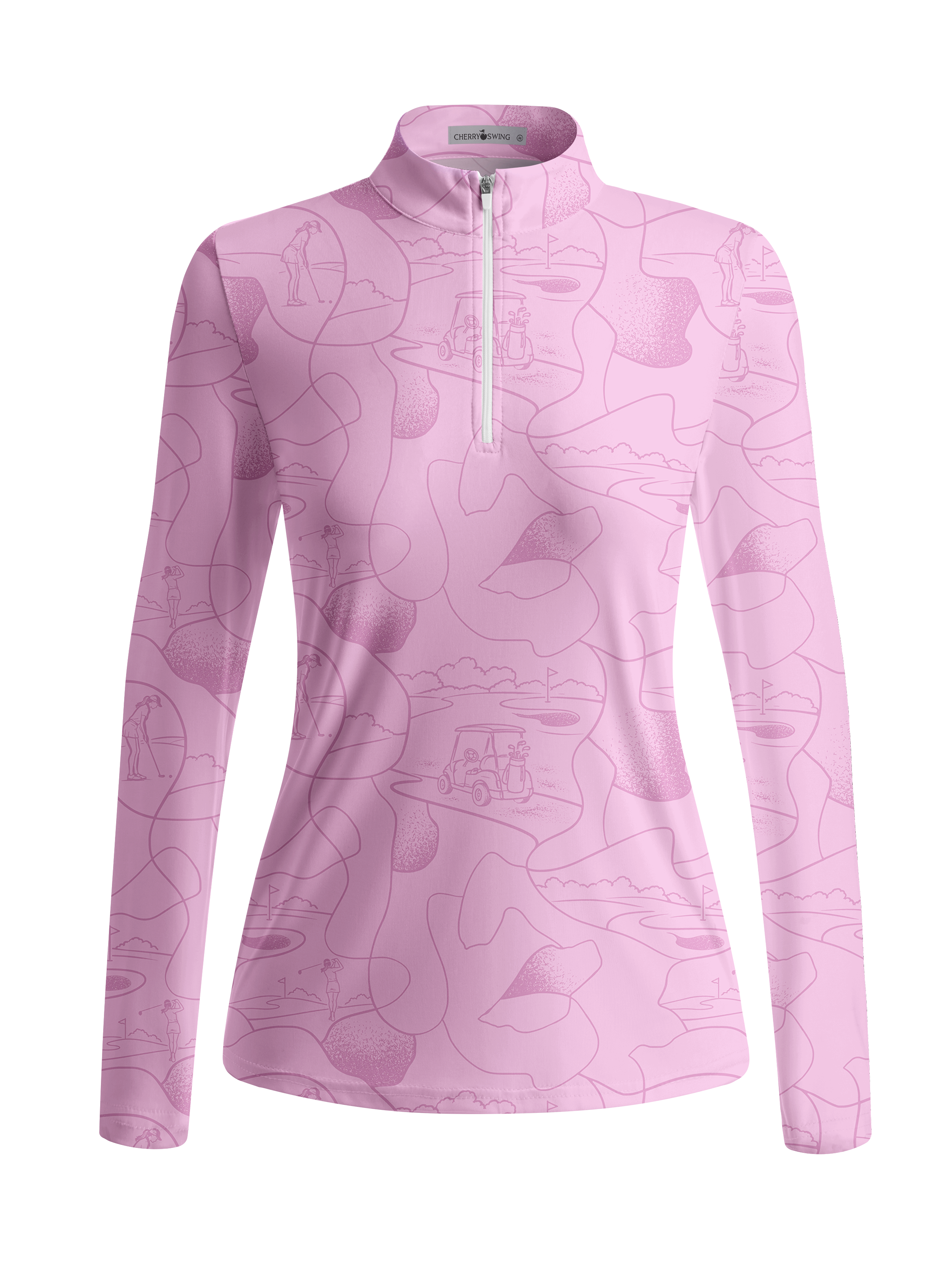 Cherryswing Women's Course Line Art Pattern Long Sleeve Golf Shirt
