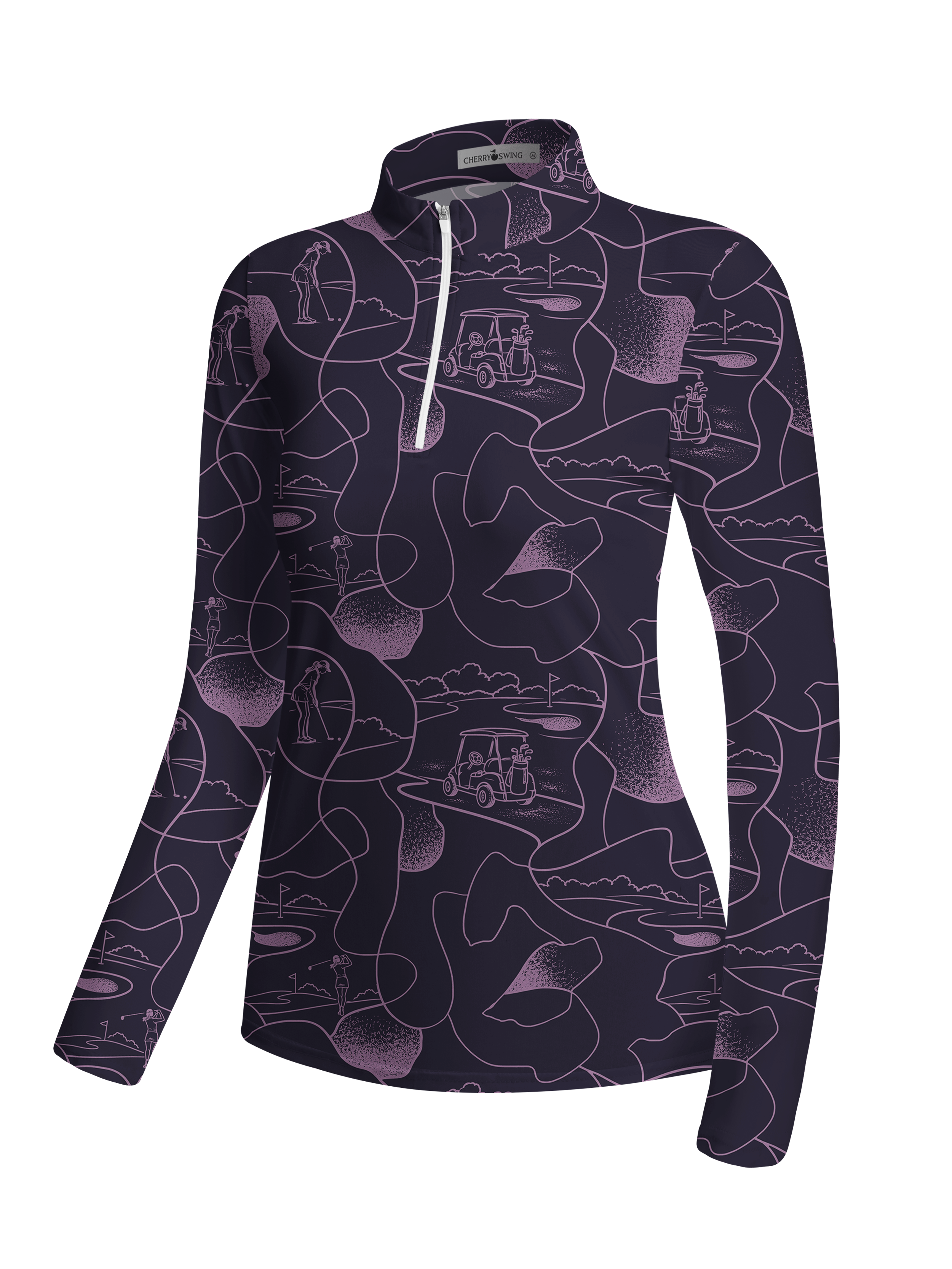 Cherryswing Women's Course Line Art Pattern Long Sleeve Golf Shirt
