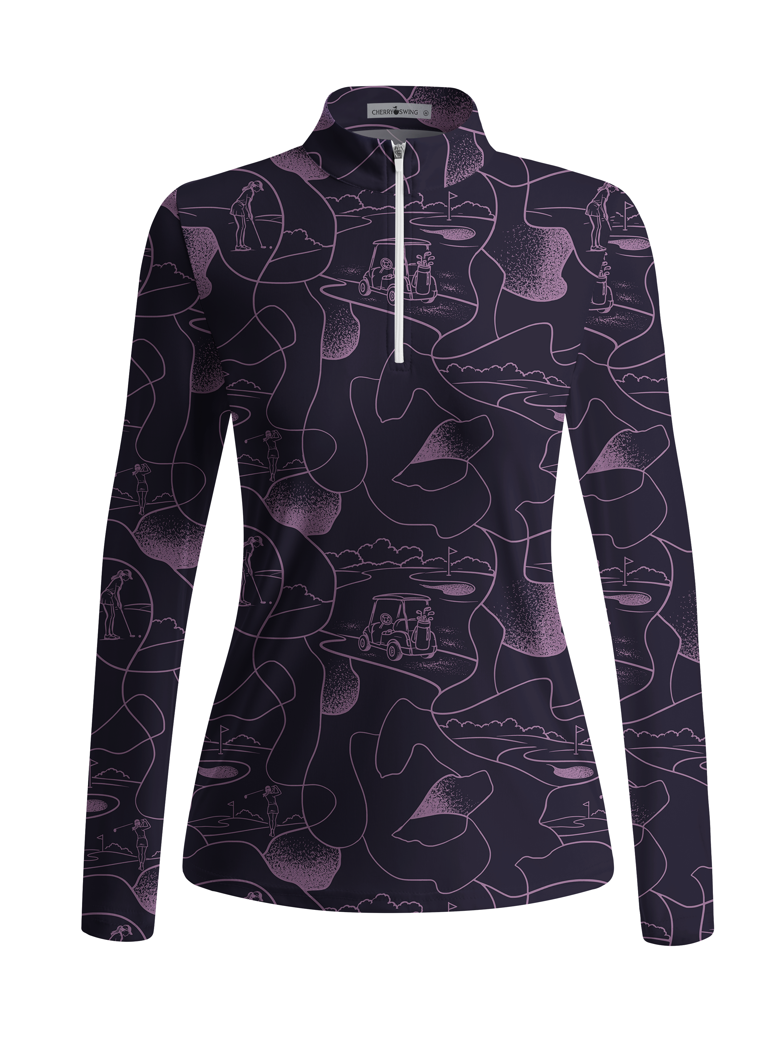 Cherryswing Women's Course Line Art Pattern Long Sleeve Golf Shirt