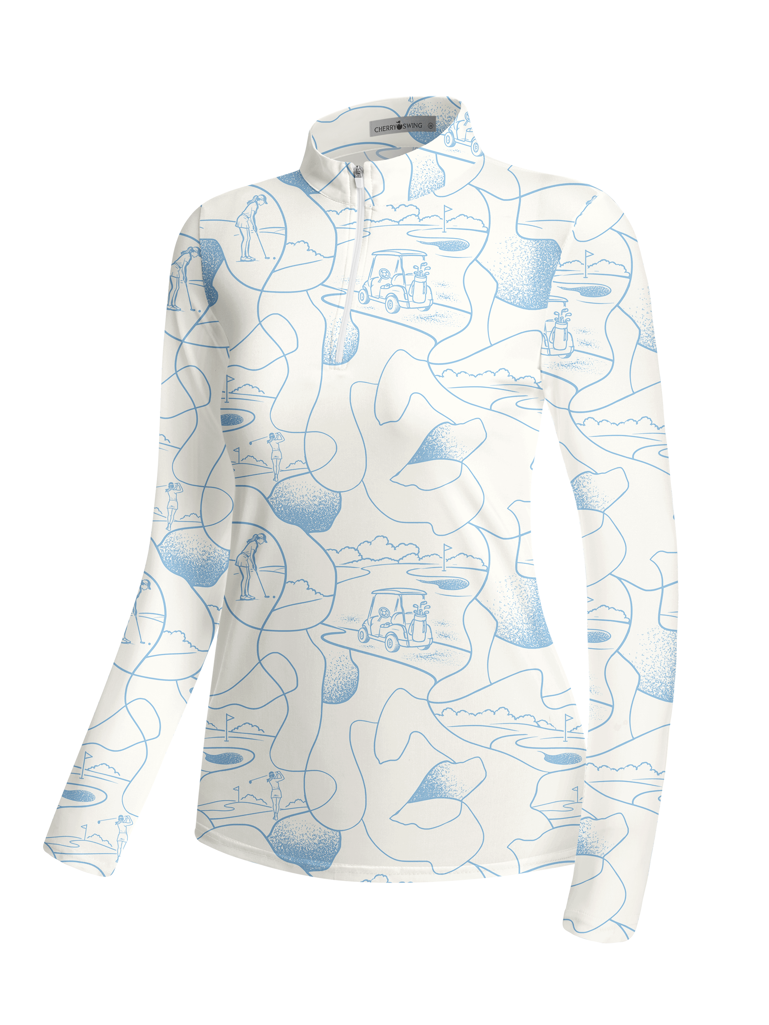 Cherryswing Women's Course Line Art Pattern Long Sleeve Golf Shirt