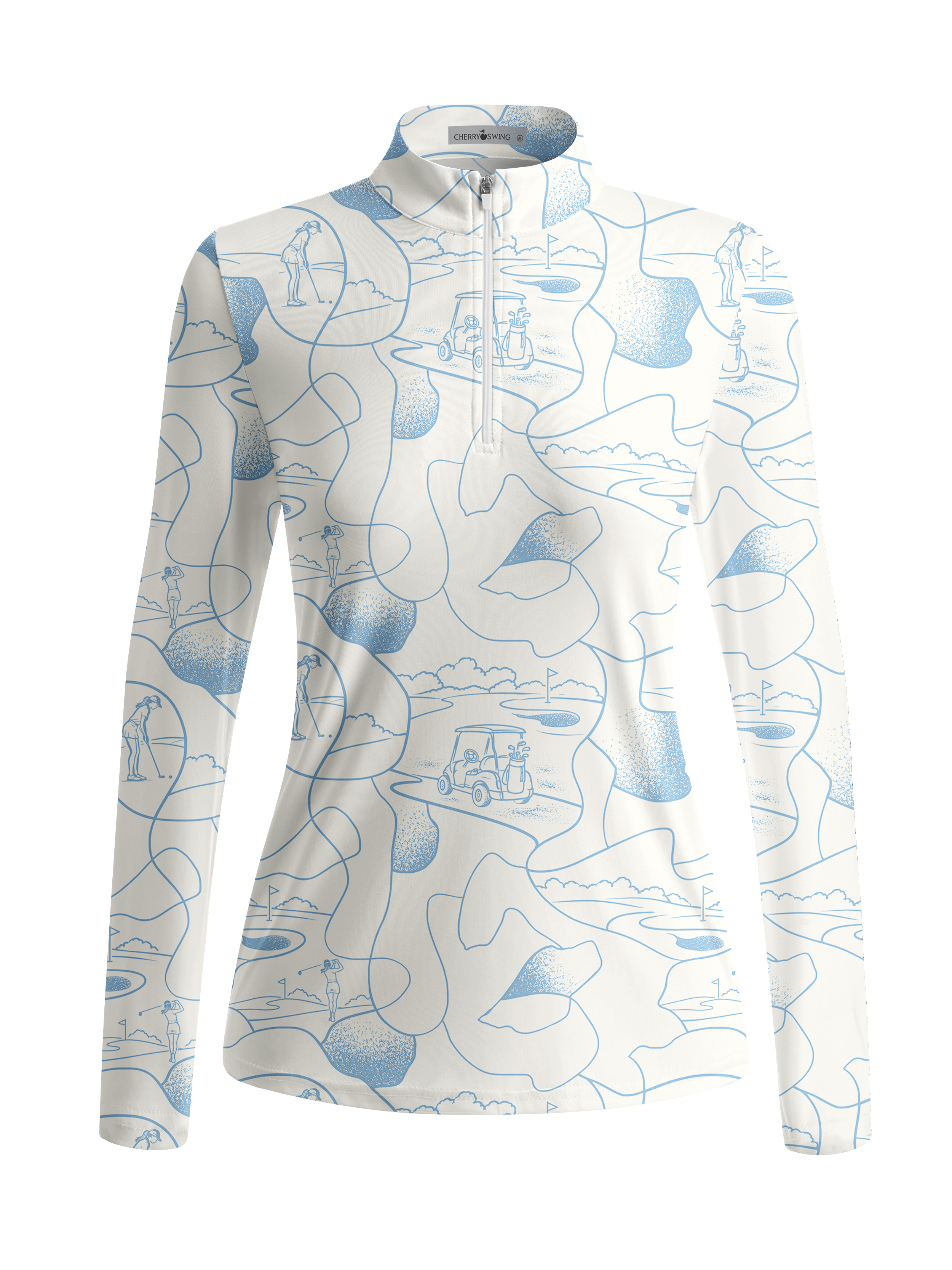 Cherryswing Women's Course Line Art Pattern Long Sleeve Golf Shirt