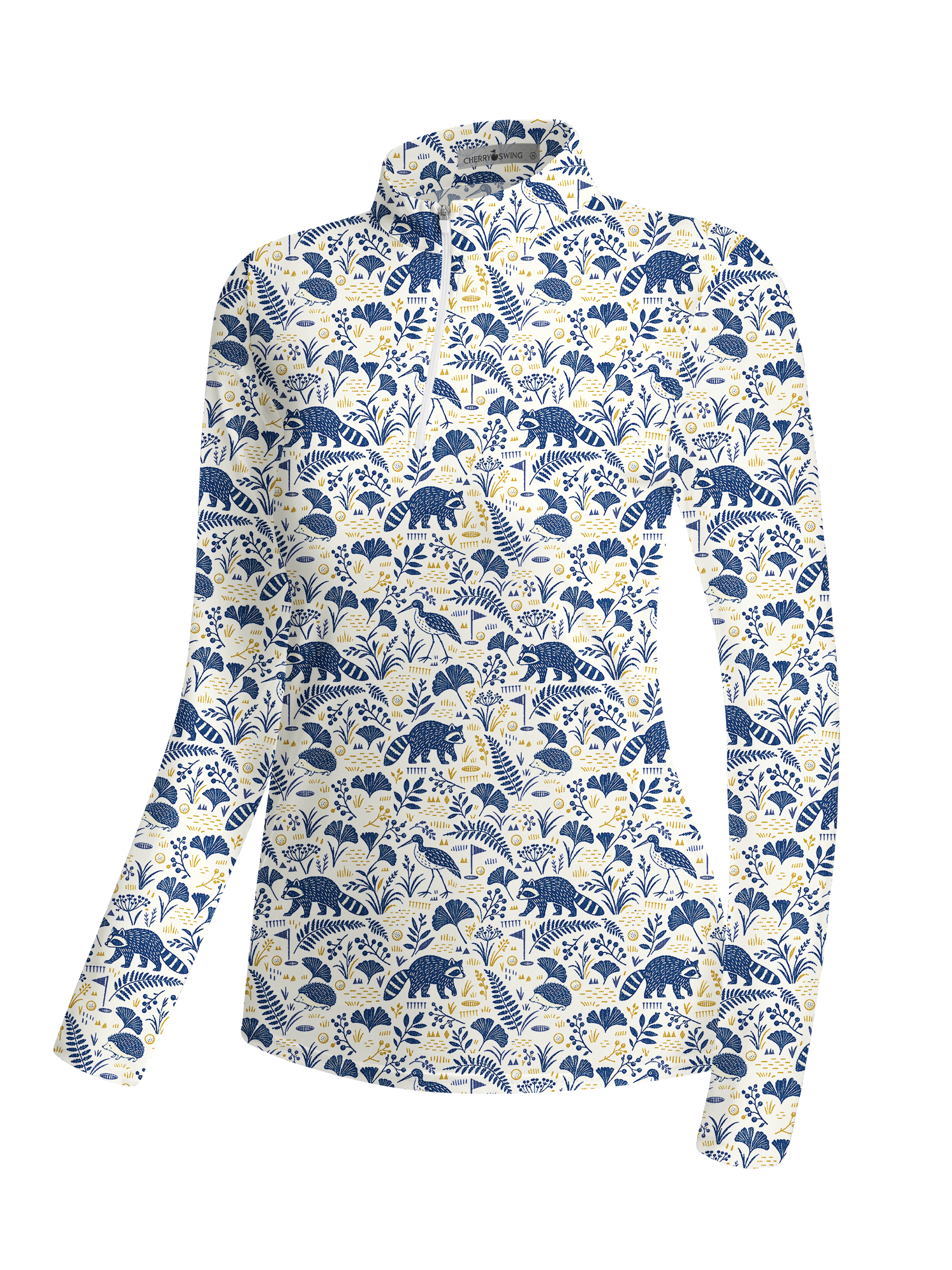 Cherryswing Women's Forest Animals and Botanical Pattern Long Sleeve Golf Shirt