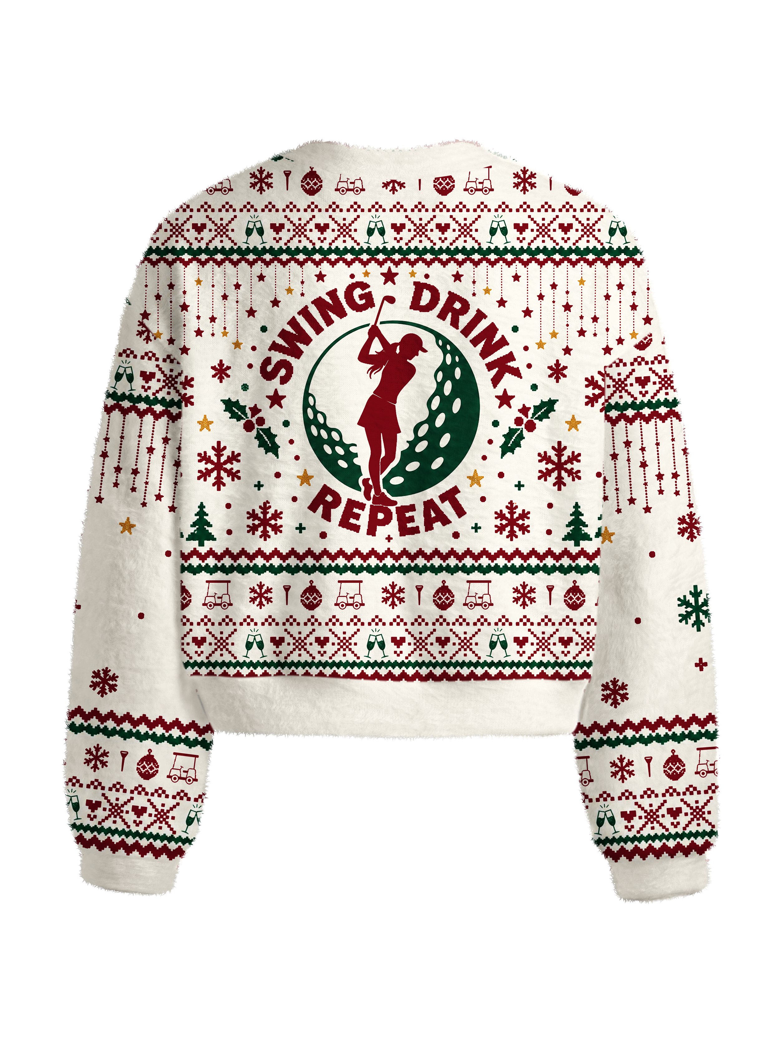 Cherryswing Women's Swing Drink Repeat Fun Fuzzy Knit Golf Sweater