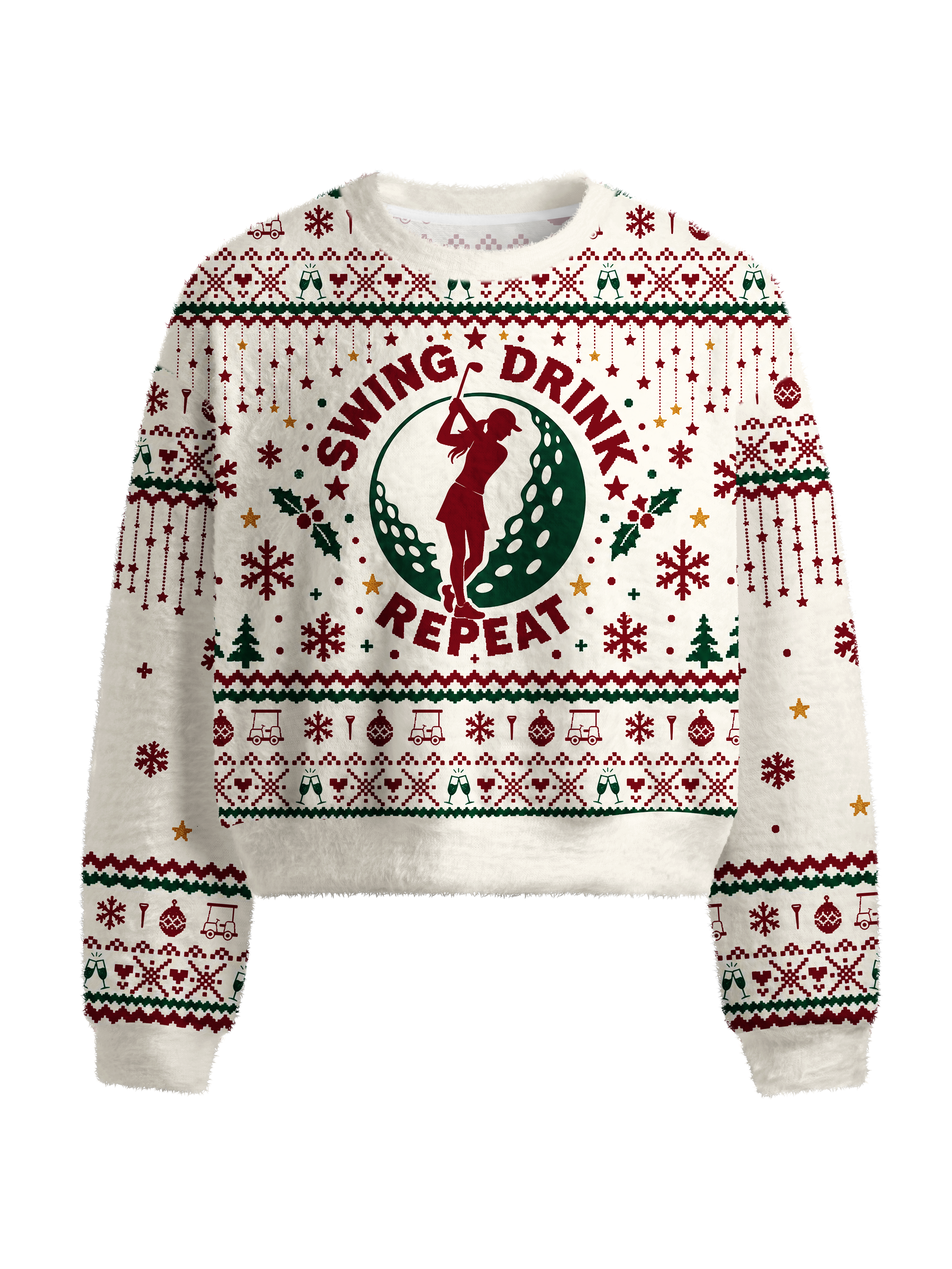Cherryswing Women's Swing Drink Repeat Fun Fuzzy Knit Golf Sweater