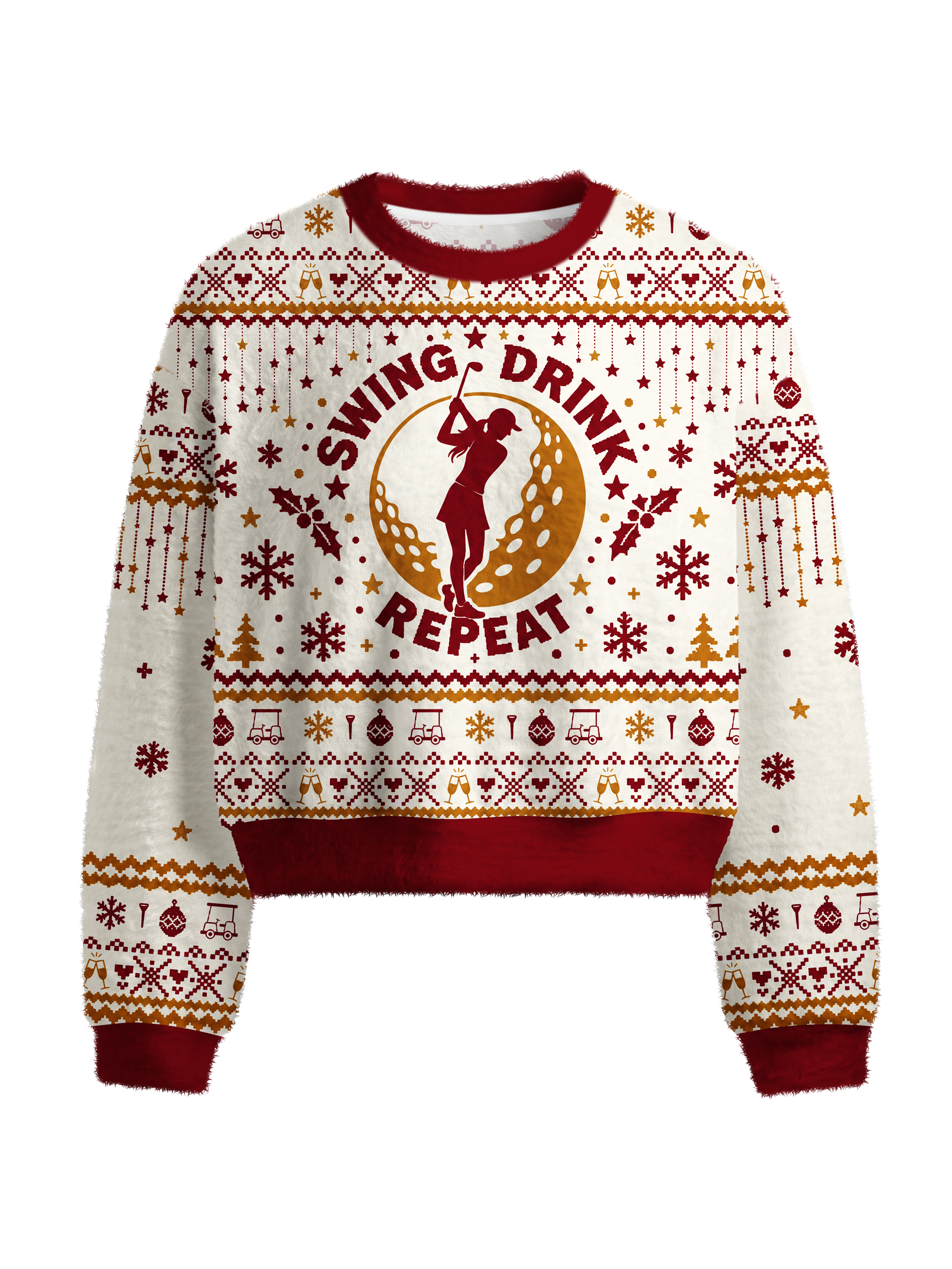 Cherryswing Women's Swing Drink Repeat Fun Fuzzy Knit Golf Sweater