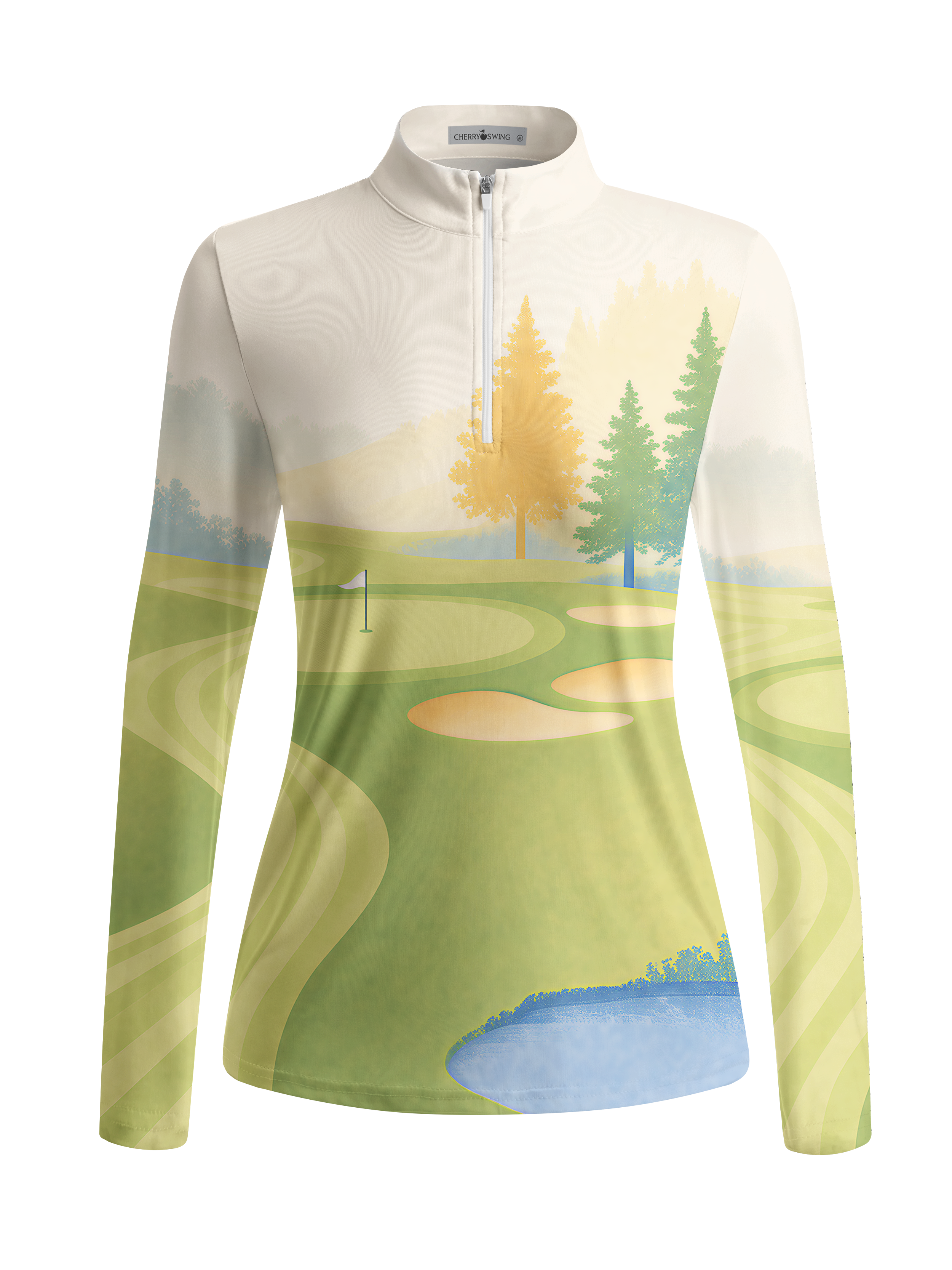 Cherryswing Women's Gradient Color FlowersLong Sleeve Golf Polo