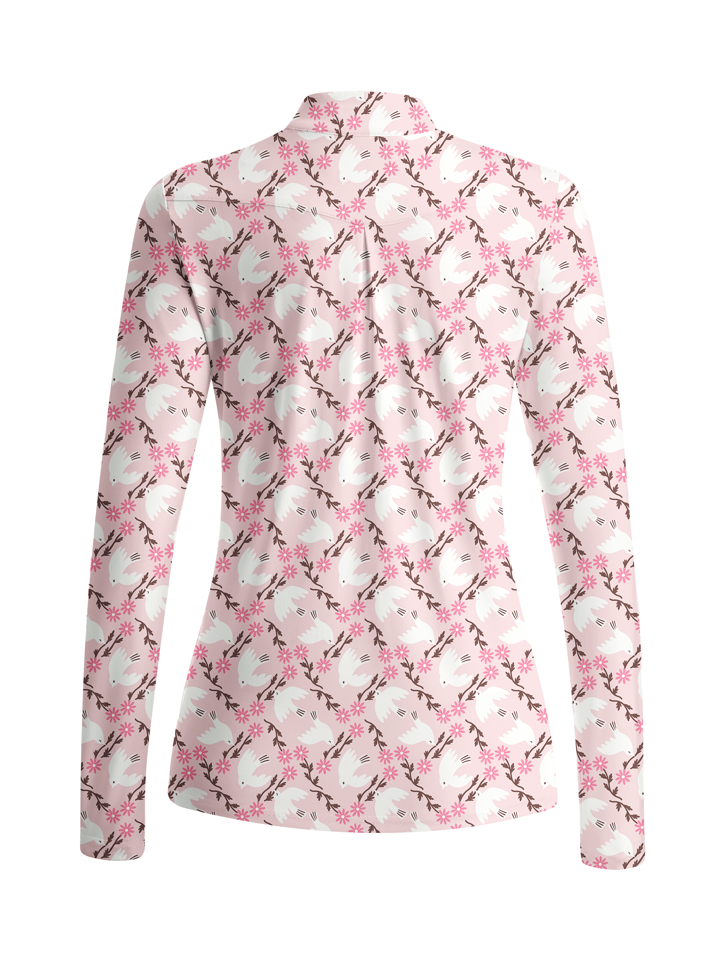 Cherryswing Women's Flying Birds and Blossoms Long Sleeve Golf Shirt