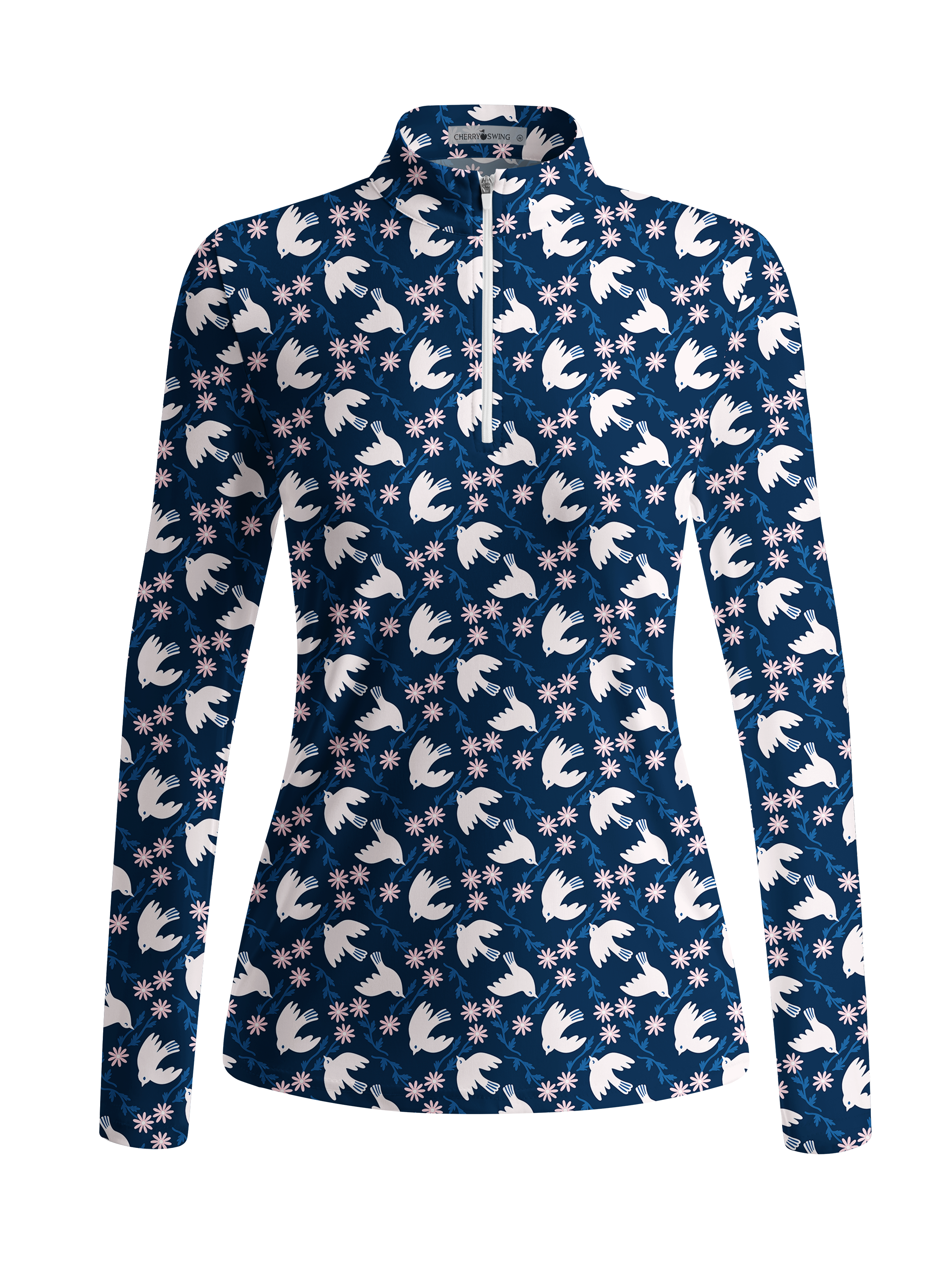 Cherryswing Women's Gradient Color FlowersLong Sleeve Golf Polo