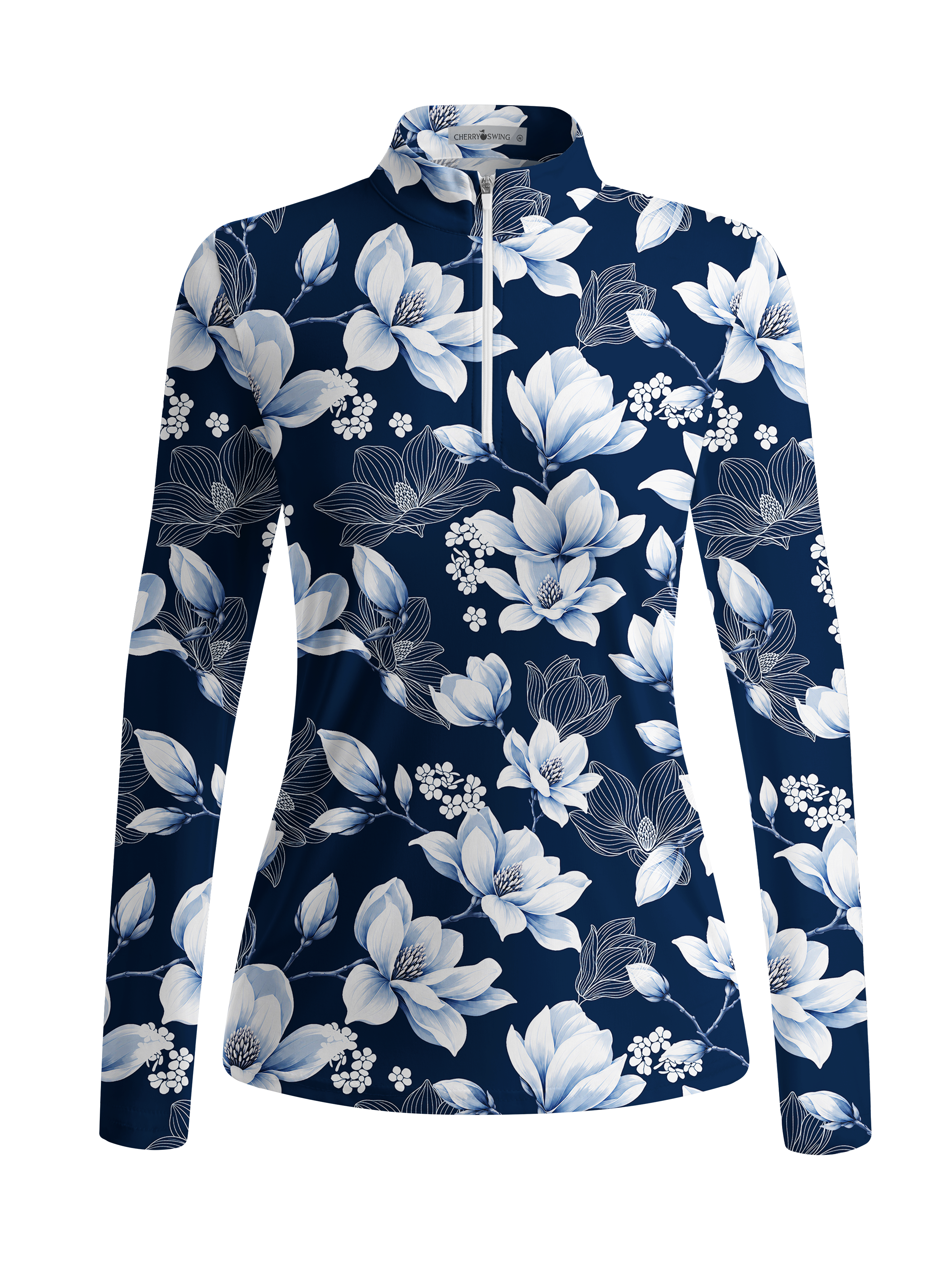 Cherryswing Women's Porcelain Style Magnolia Print Long Sleeve Golf