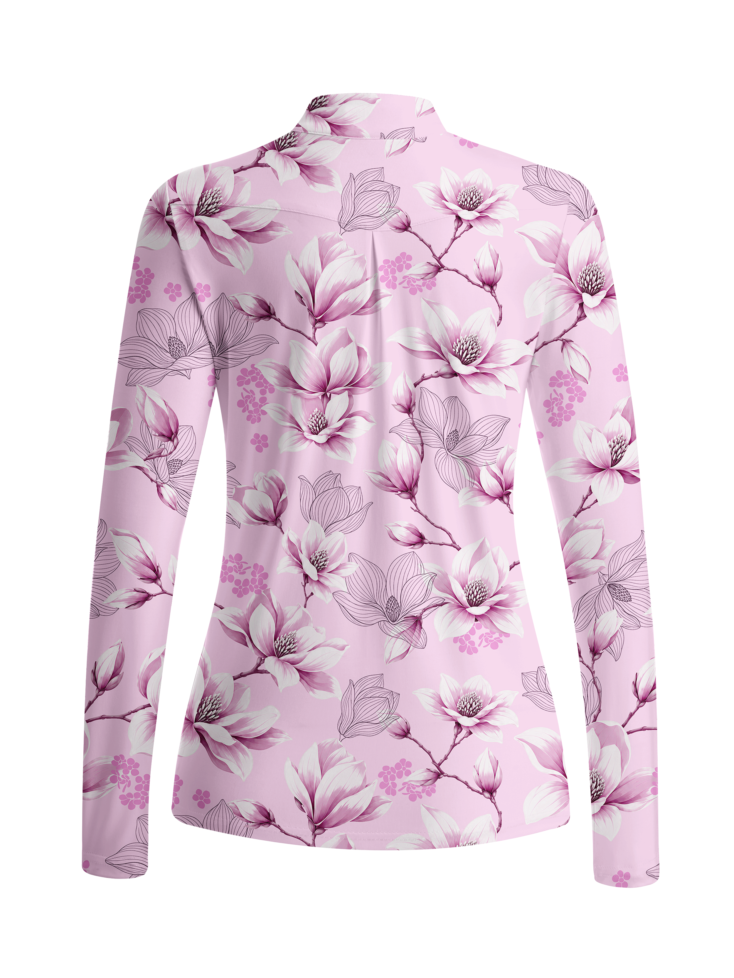 Cherryswing Women's Porcelain Style Magnolia Print Long Sleeve Golf