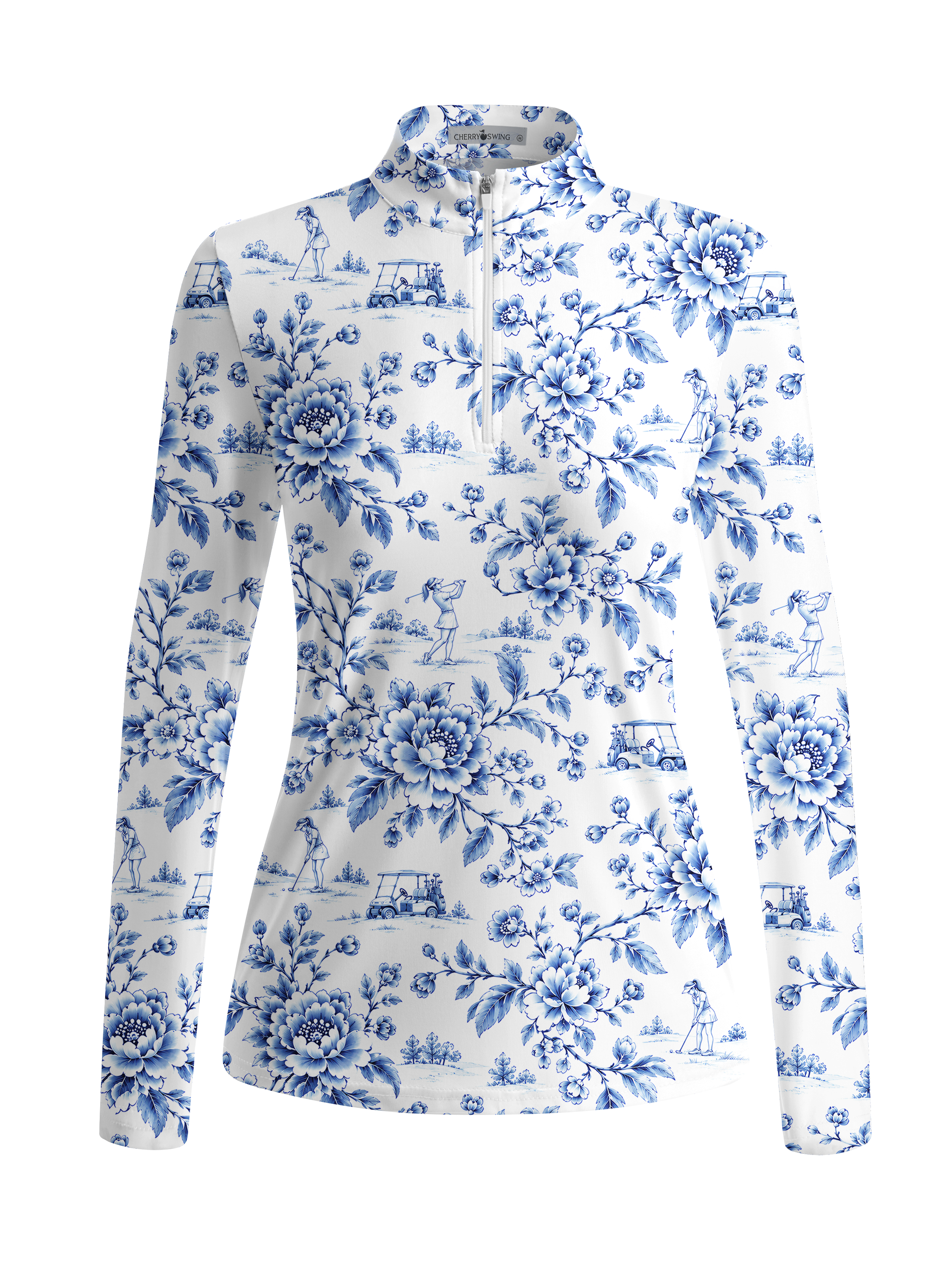 Cherryswing Women's Blue and White Pastoral Golf Style Long Sleeve Shirt