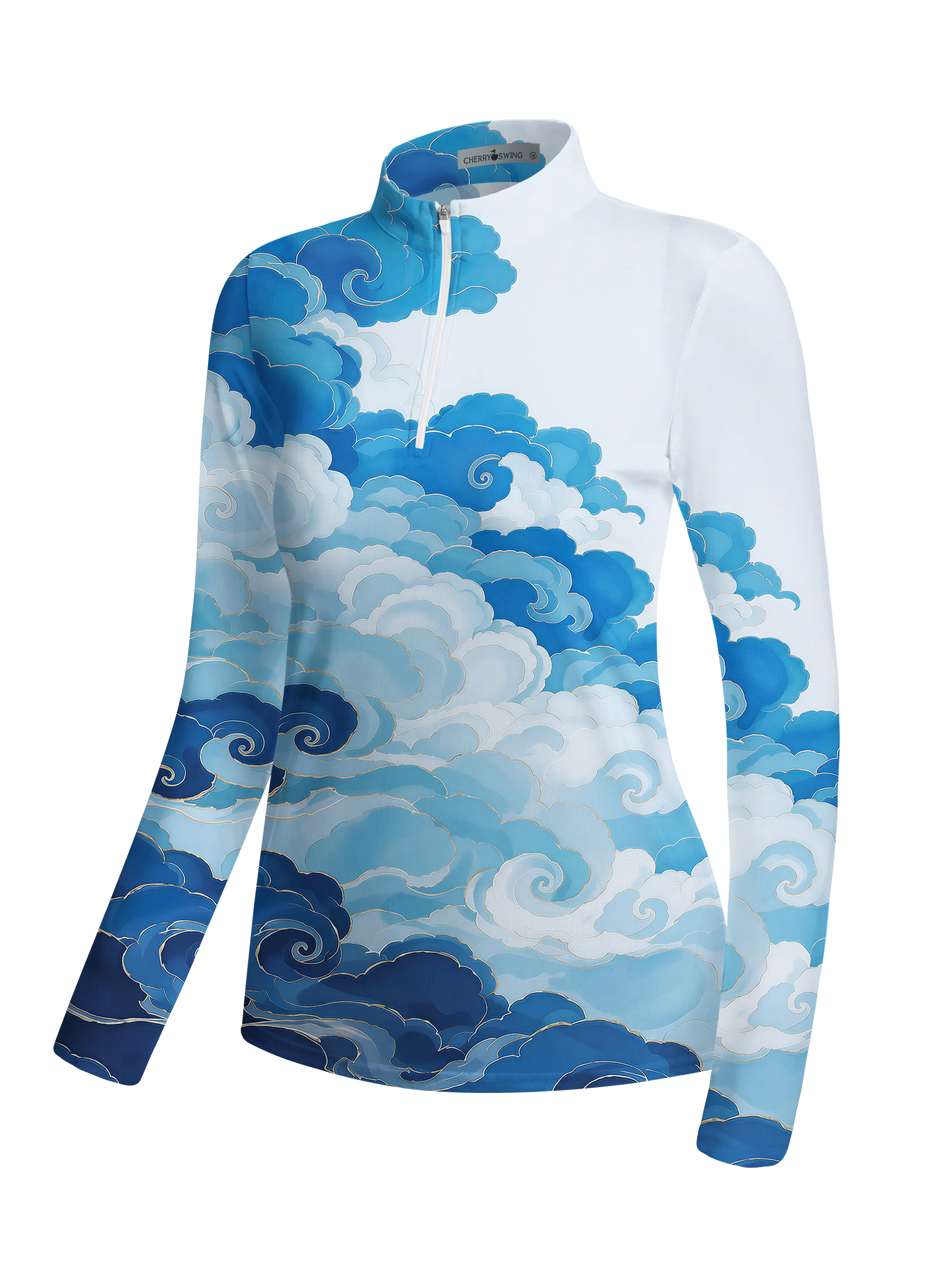 Cherryswing Women's Oriental Auspicious Cloud Long Sleeve Golf Shirt