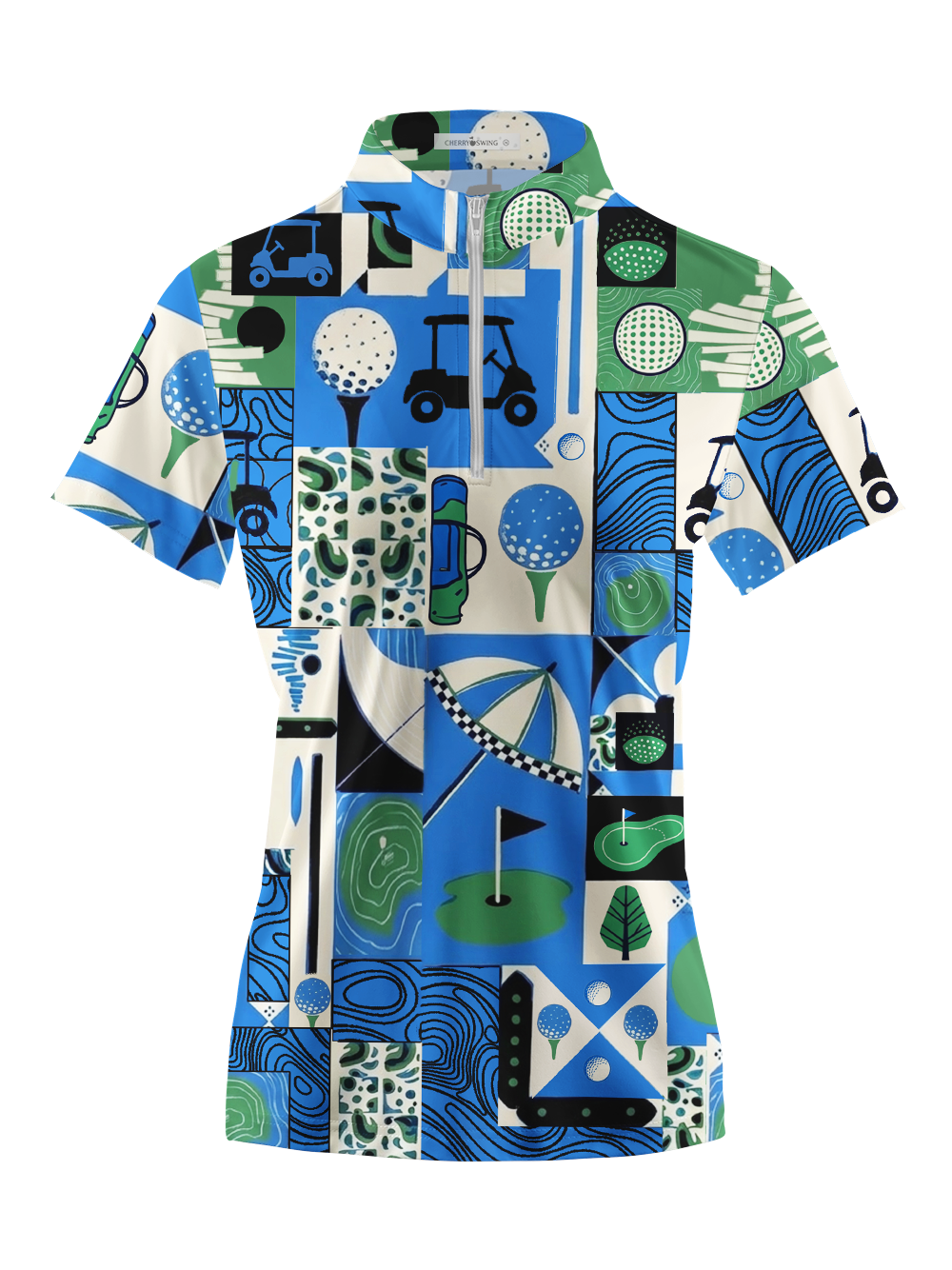 Cherryswing Women's Golf Collage Patchwork Short Sleeve Golf Shirt
