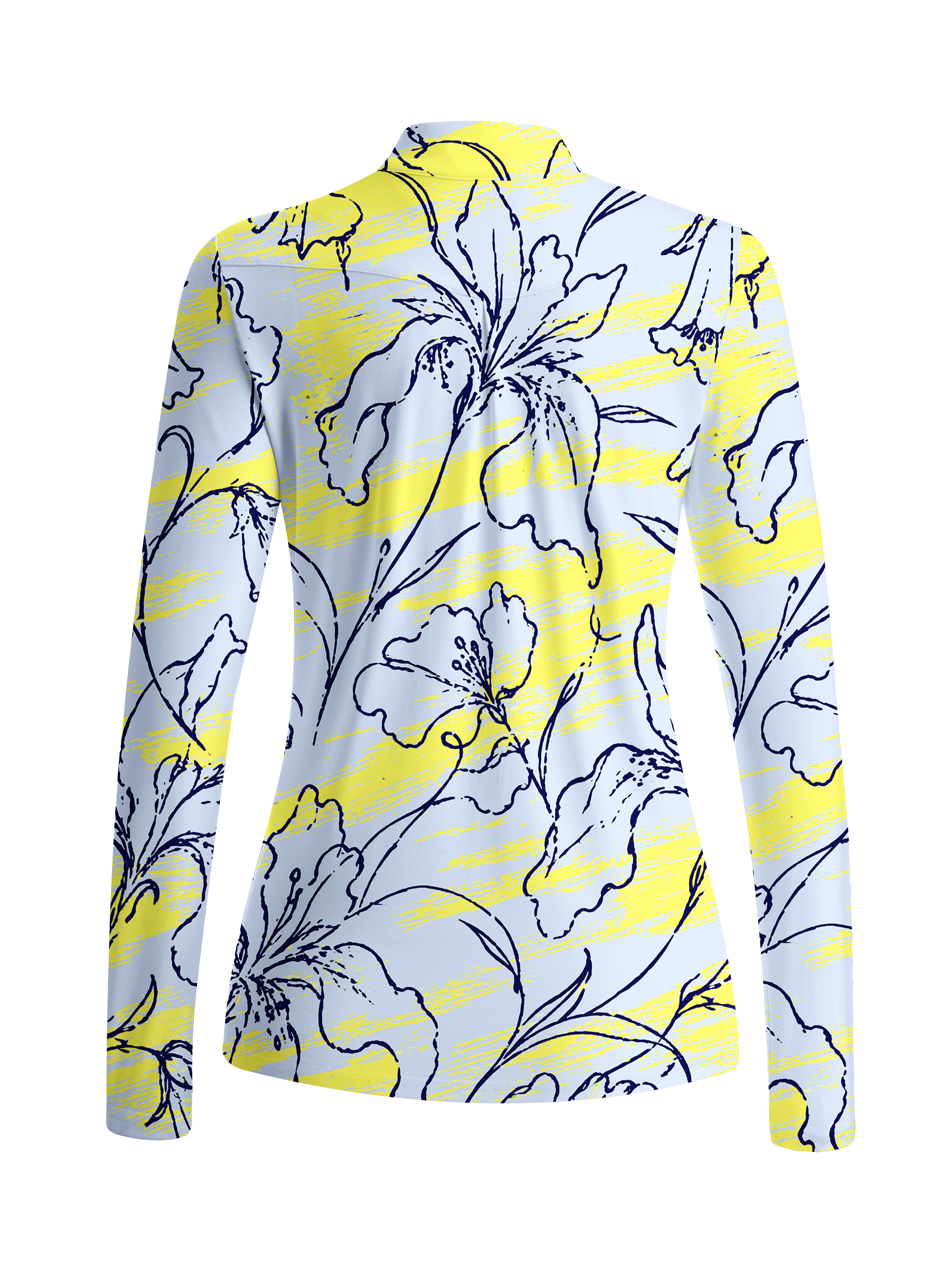 Cherryswing Women's Lemon Yellow Line Art Floral Long Sleeve Golf Shirt