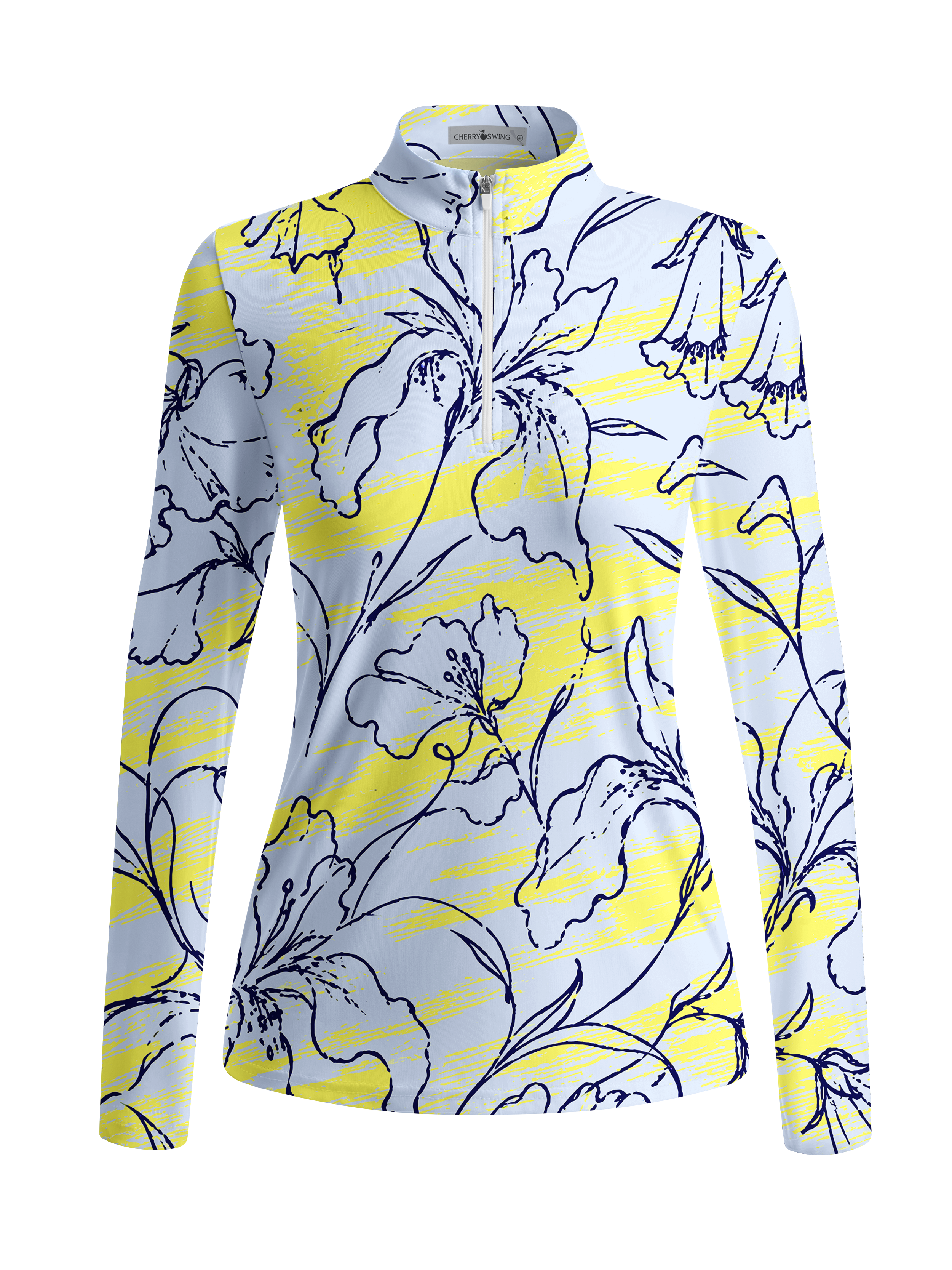 Cherryswing Women's Gradient Color FlowersLong Sleeve Golf Polo