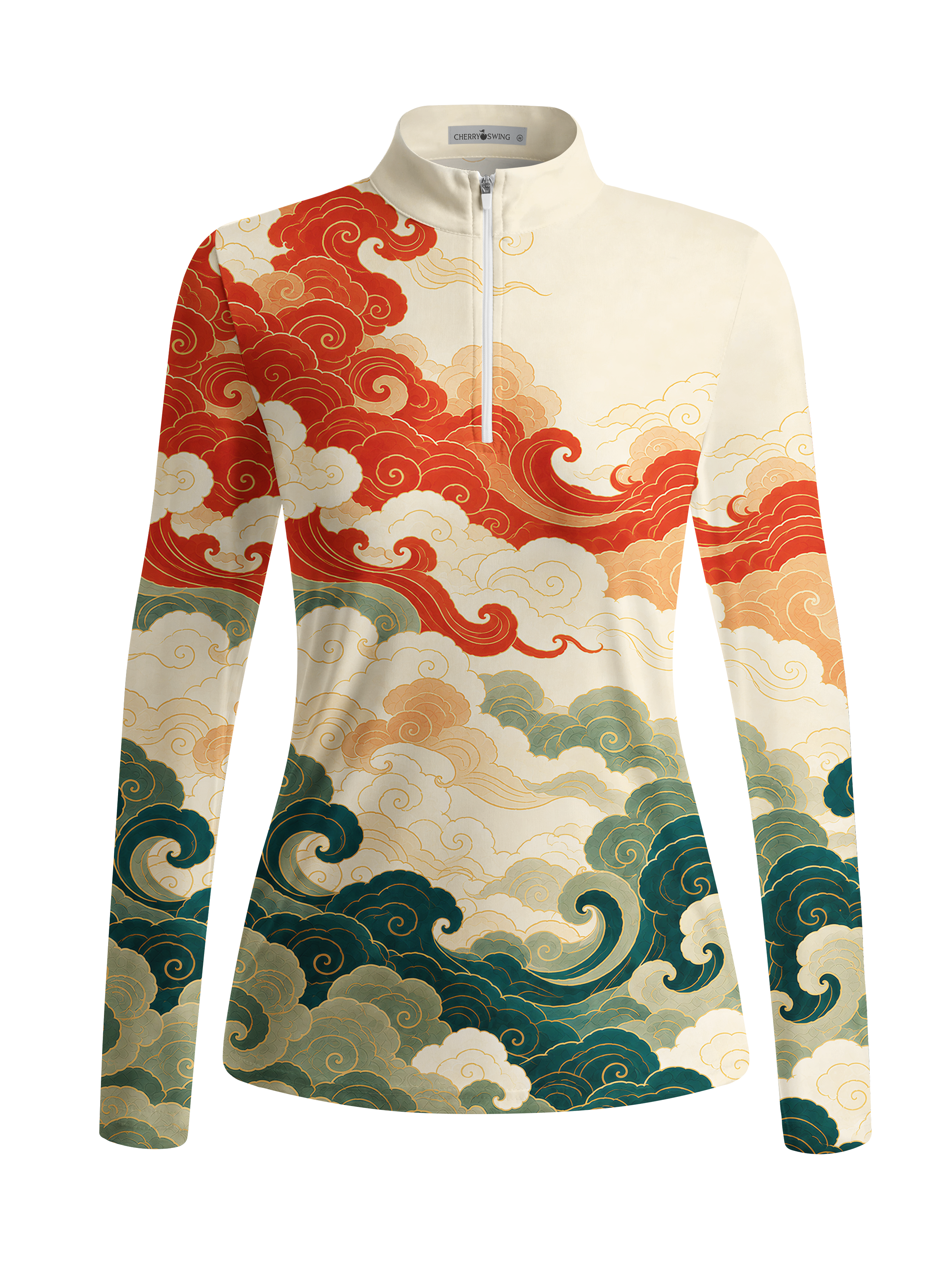 Cherryswing Women's Gradient Color FlowersLong Sleeve Golf Polo