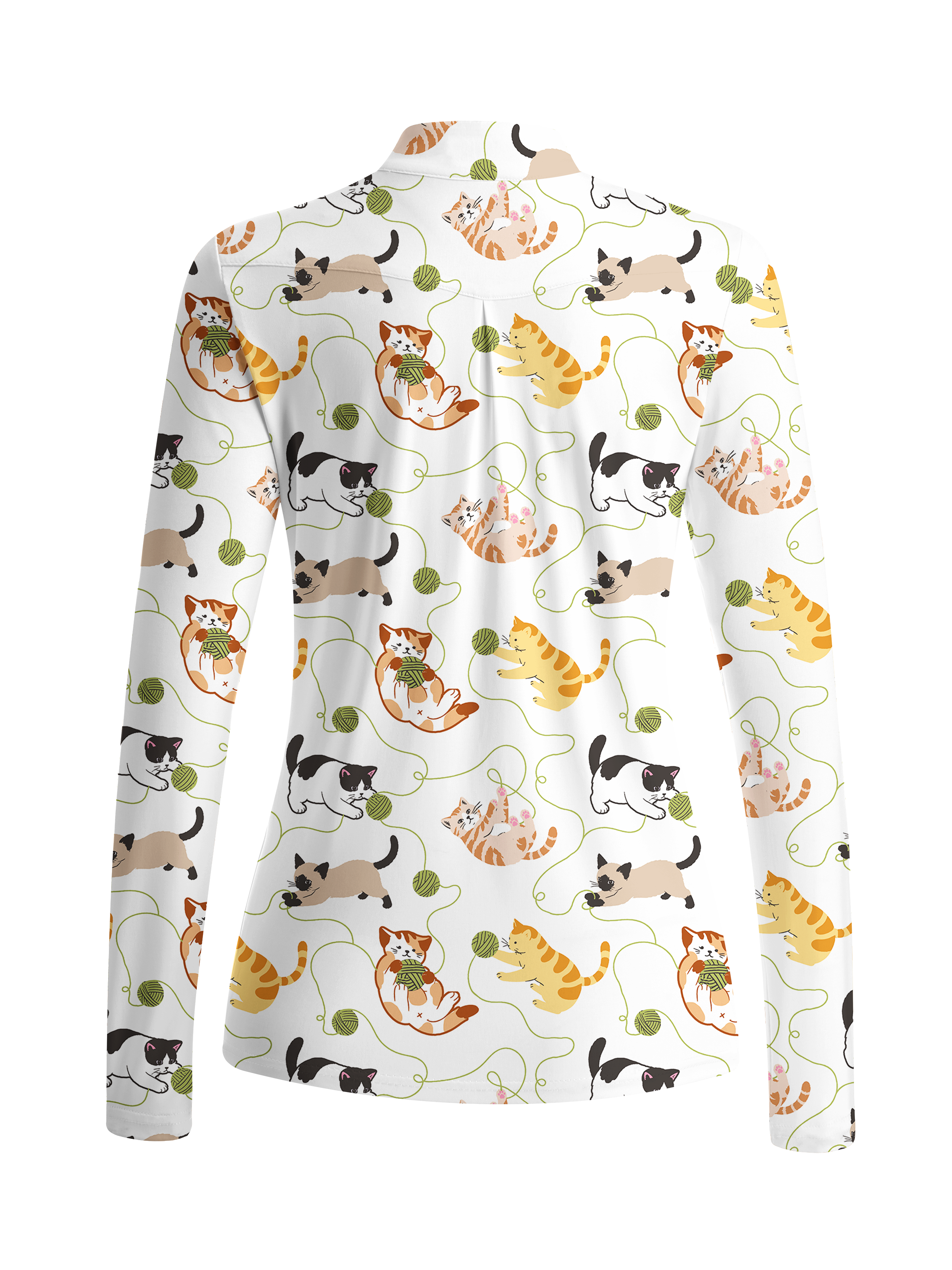Cherryswing Women's Playful Cute Cat Print Long Sleeve Golf Shirt