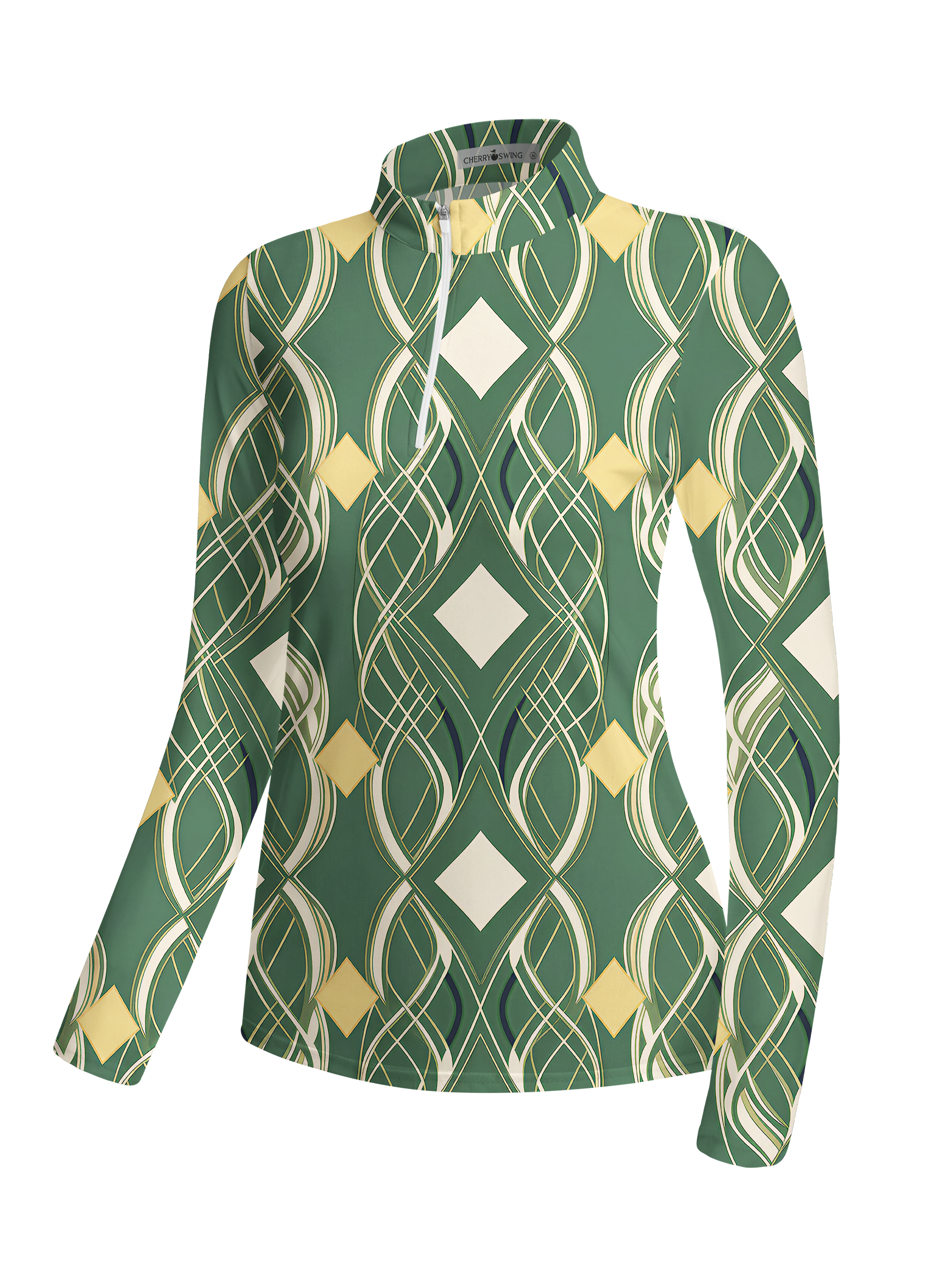 Cherryswing Women's Vintage Diamond Geometric Long Sleeve Golf Shirt