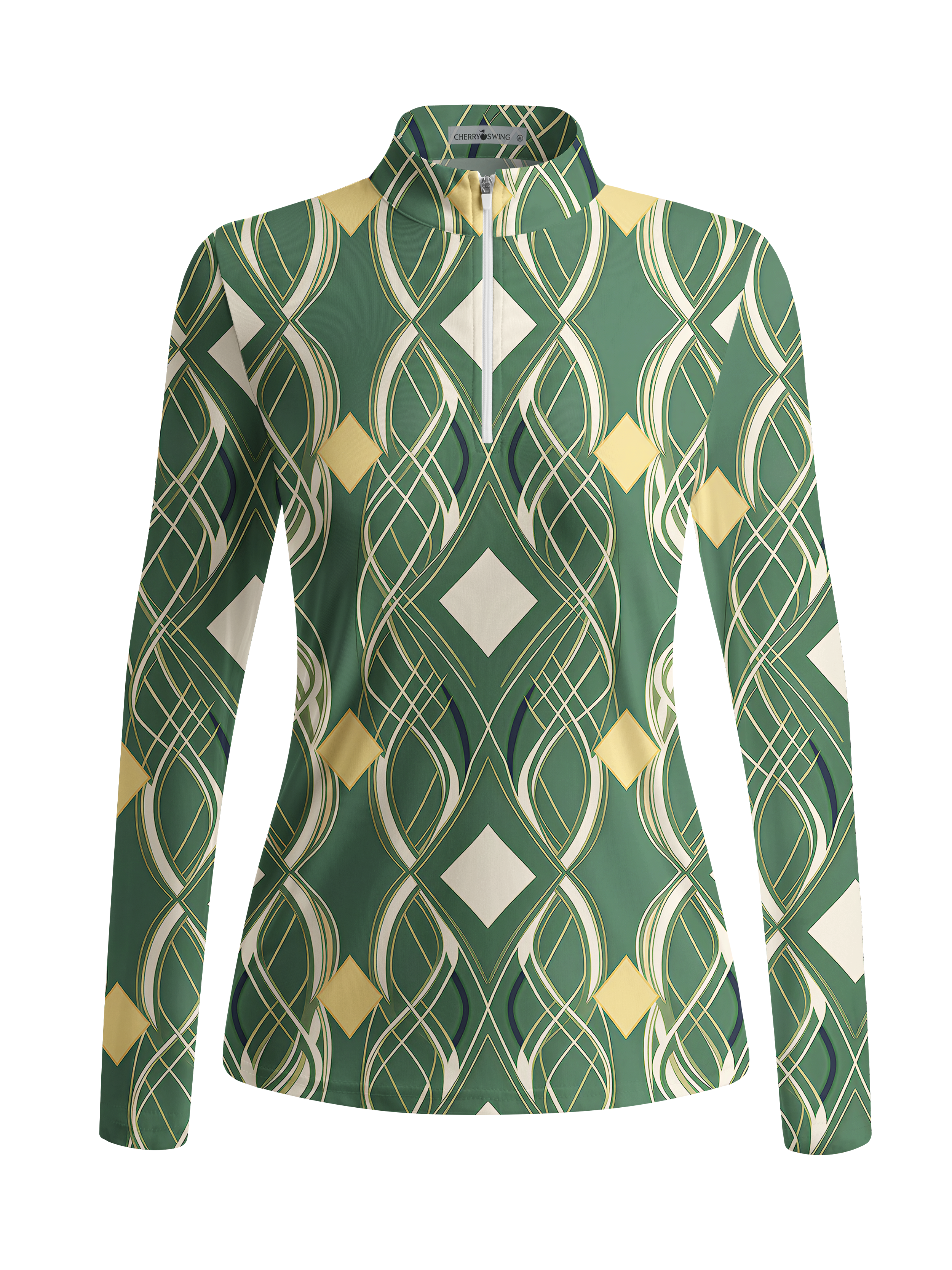 Cherryswing Women's Vintage Diamond Geometric Long Sleeve Golf Shirt