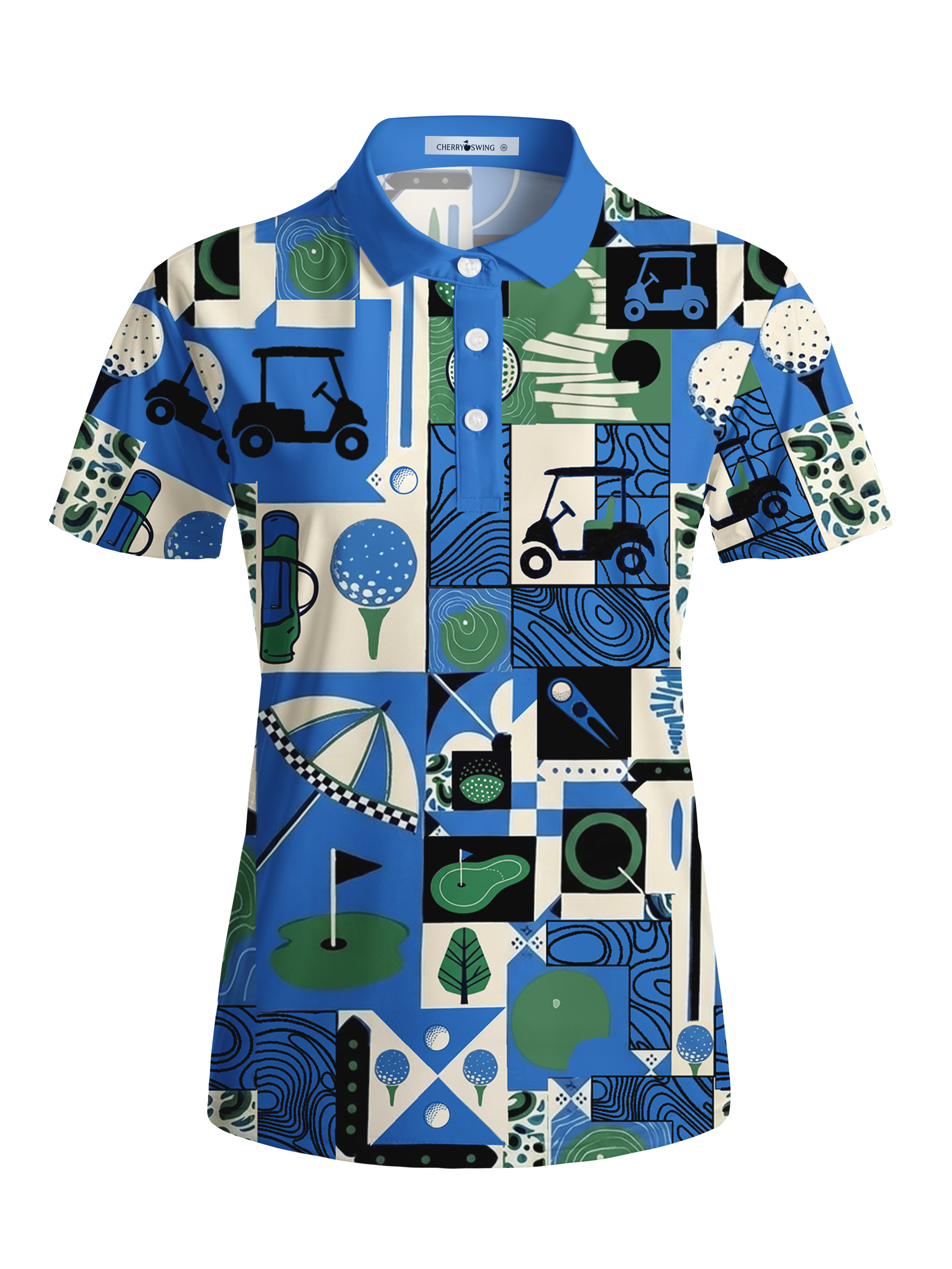 Cherryswing Women's Golf Collage Patchwork Short Sleeve Classic Golf Polo