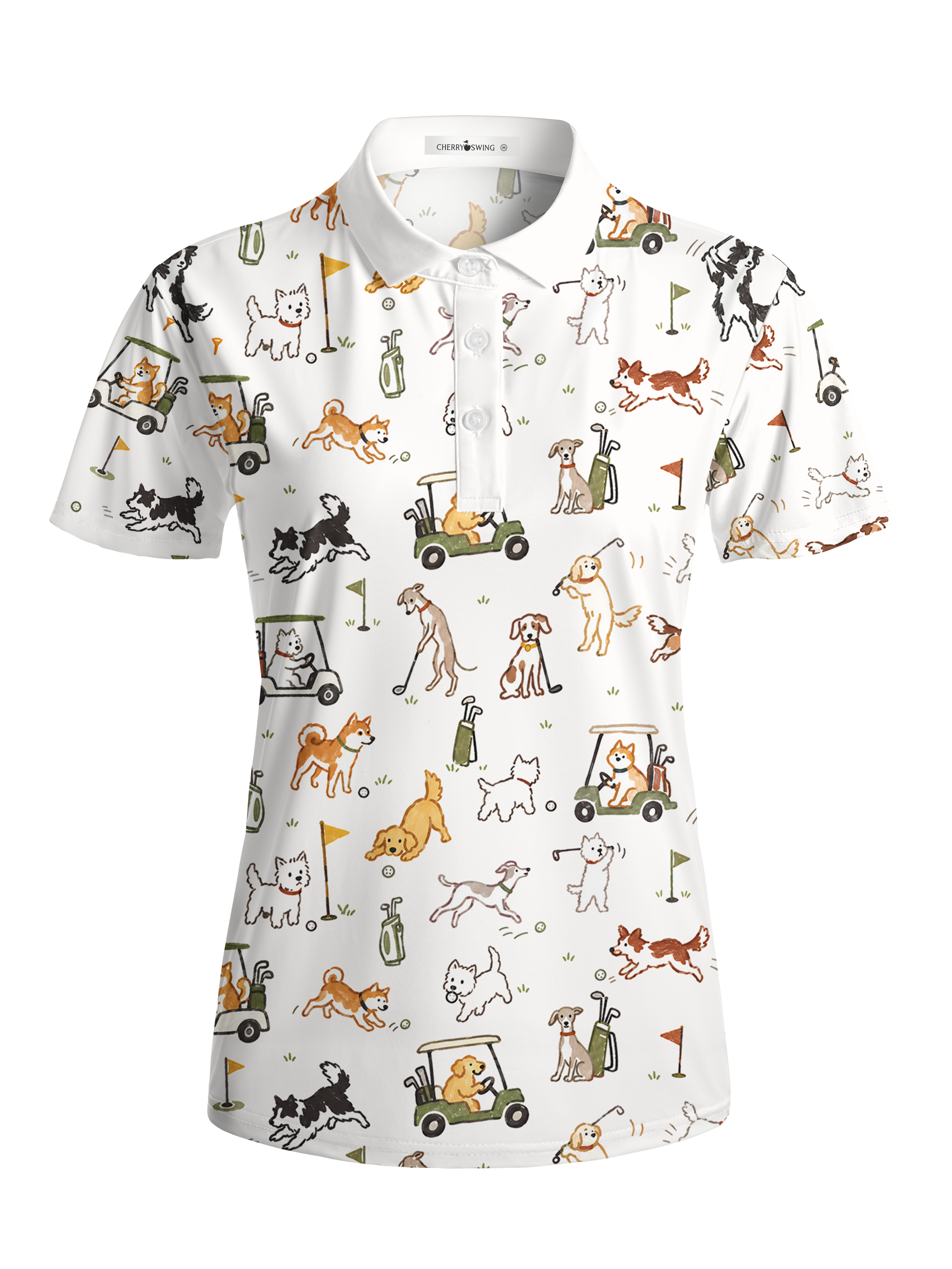 Cherryswing Women's Cute Golf Pup Novelty Print Short Sleeve Classic Golf Polo