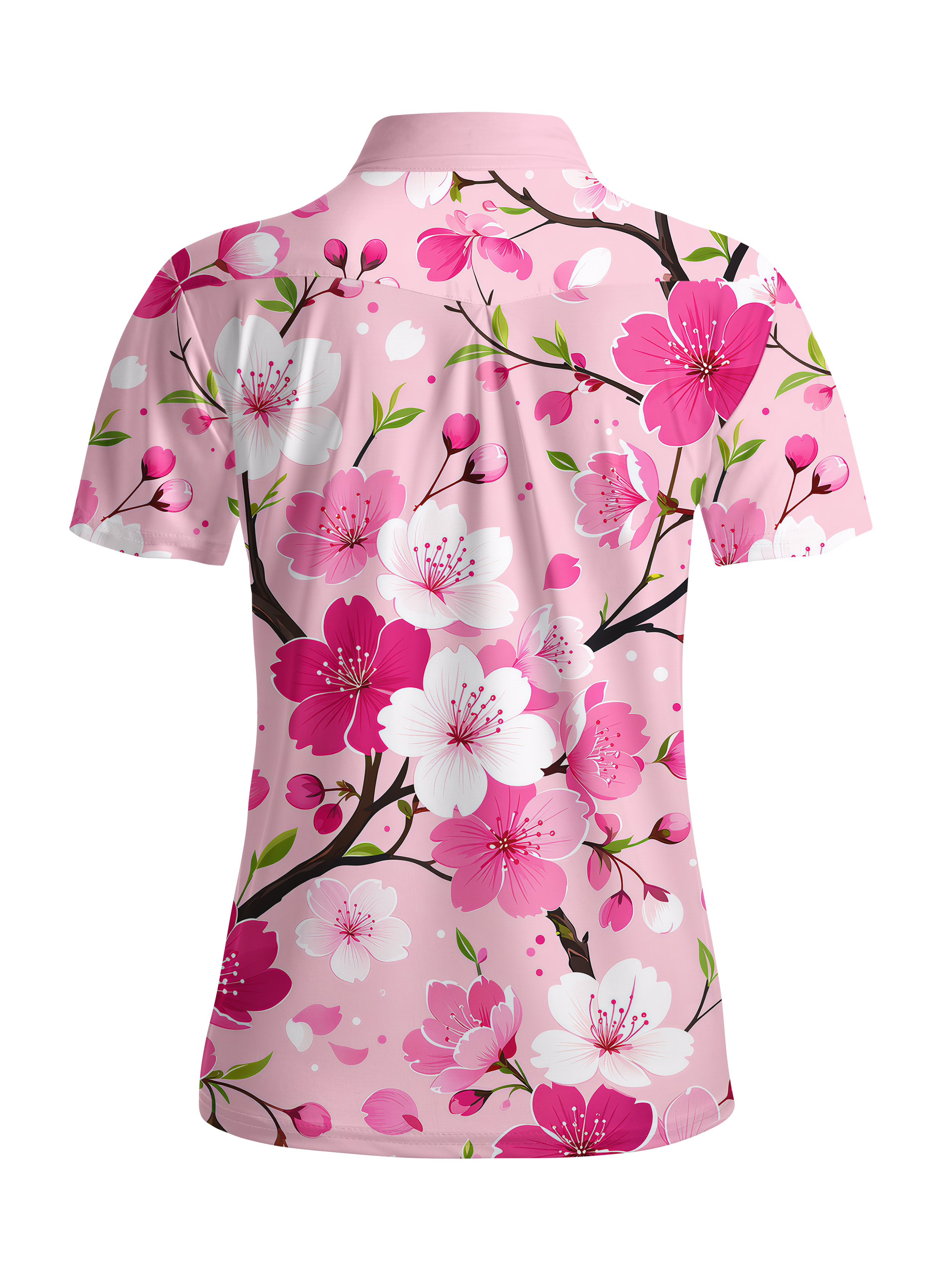Cherryswing Women's Cherry Blossom Branch Print Short Sleeve Classic Golf Polo