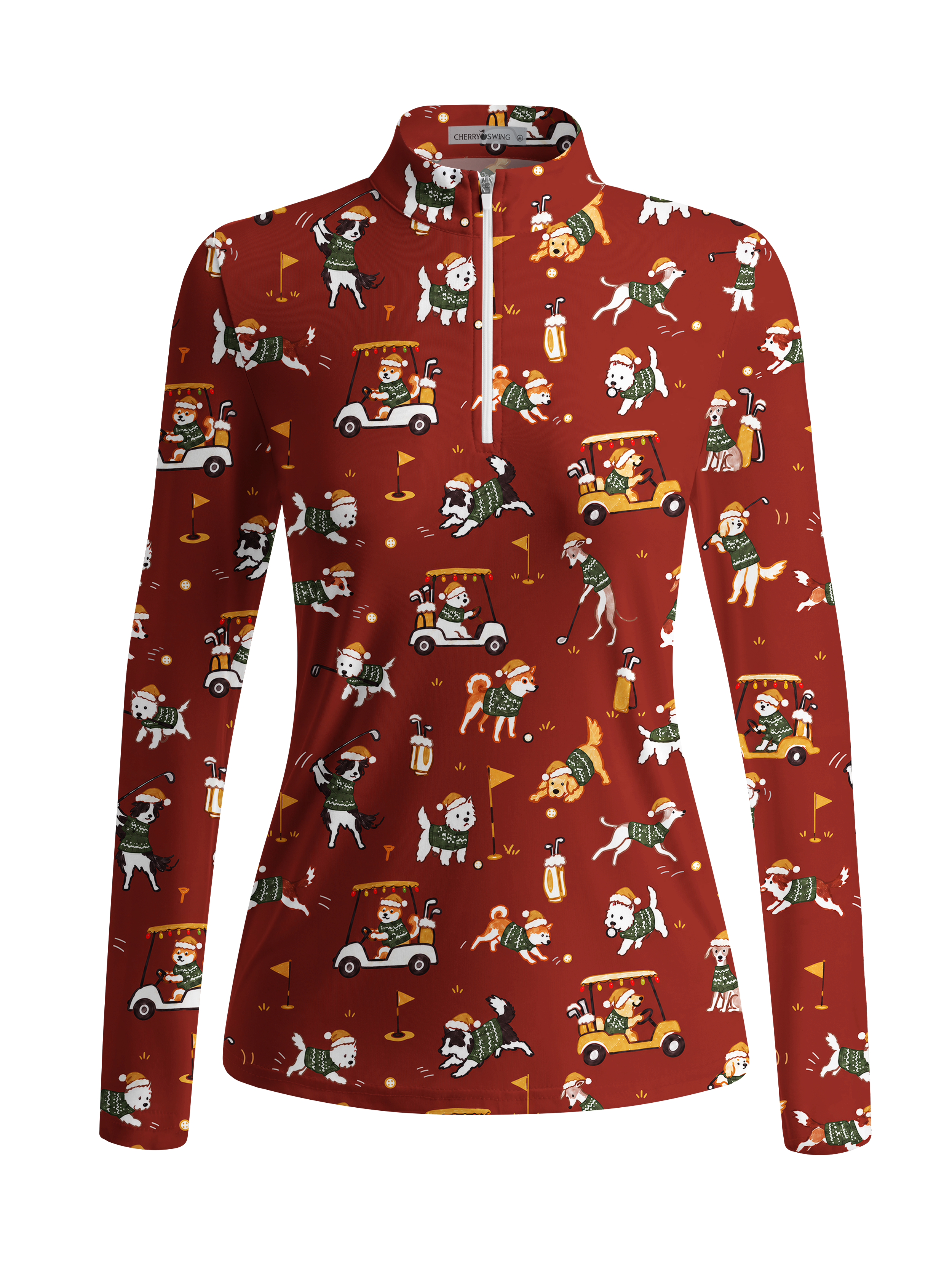 Cherryswing Women's Festive Pet Golf Print Long Sleeve Shirt