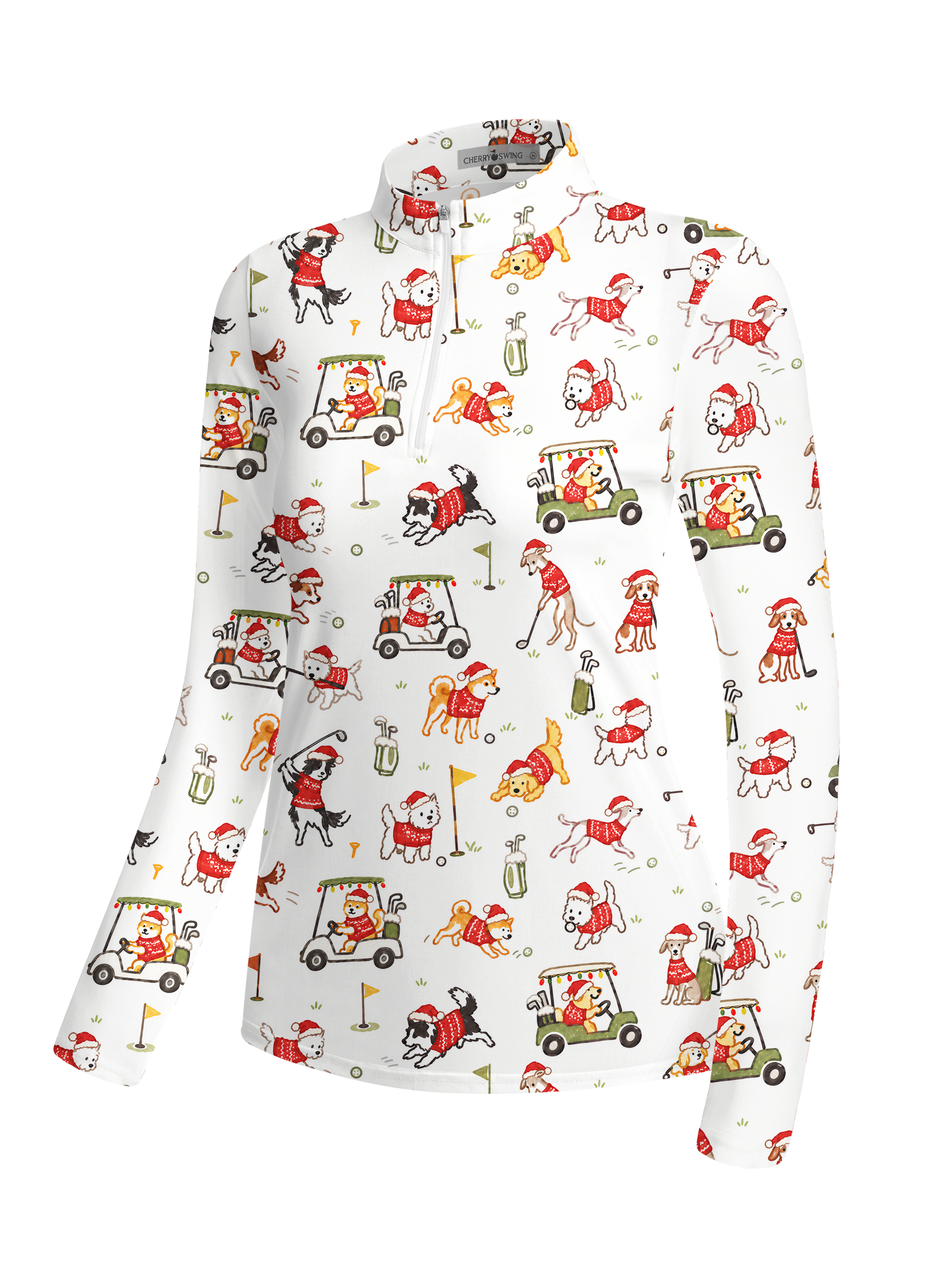 Cherryswing Women's Festive Pet Golf Print Long Sleeve Shirt