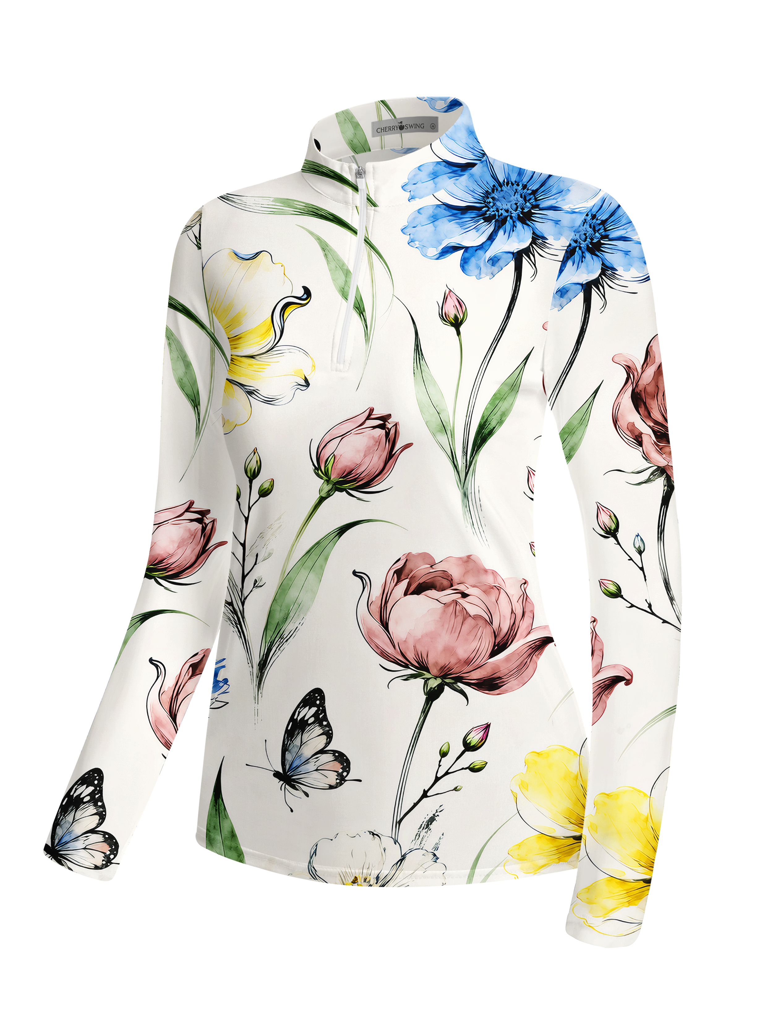 Cherryswing Women's Fresh Watercolor Floral Long Sleeve Golf Shirt