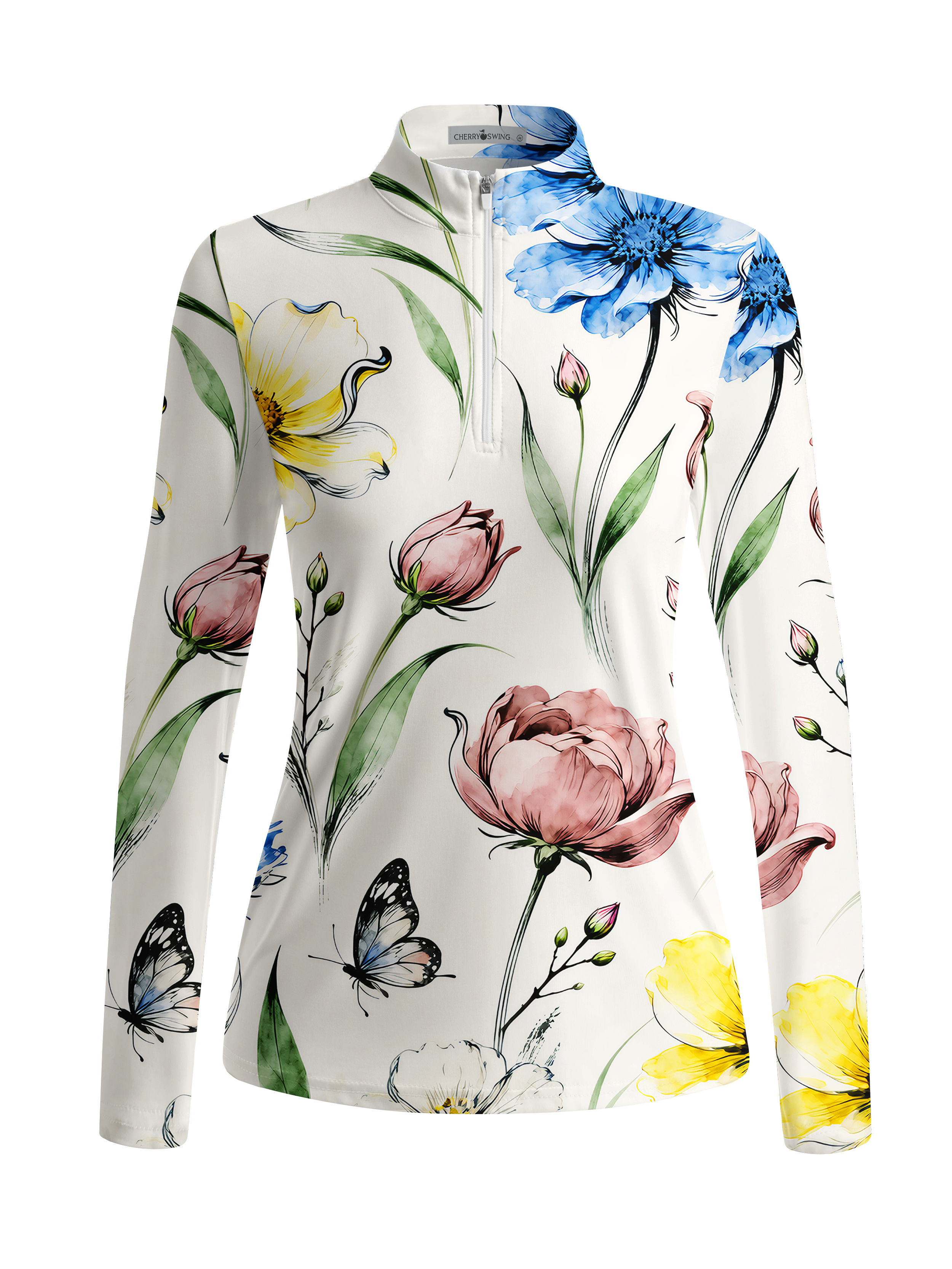 Cherryswing Women's Fresh Watercolor Floral Long Sleeve Golf Shirt