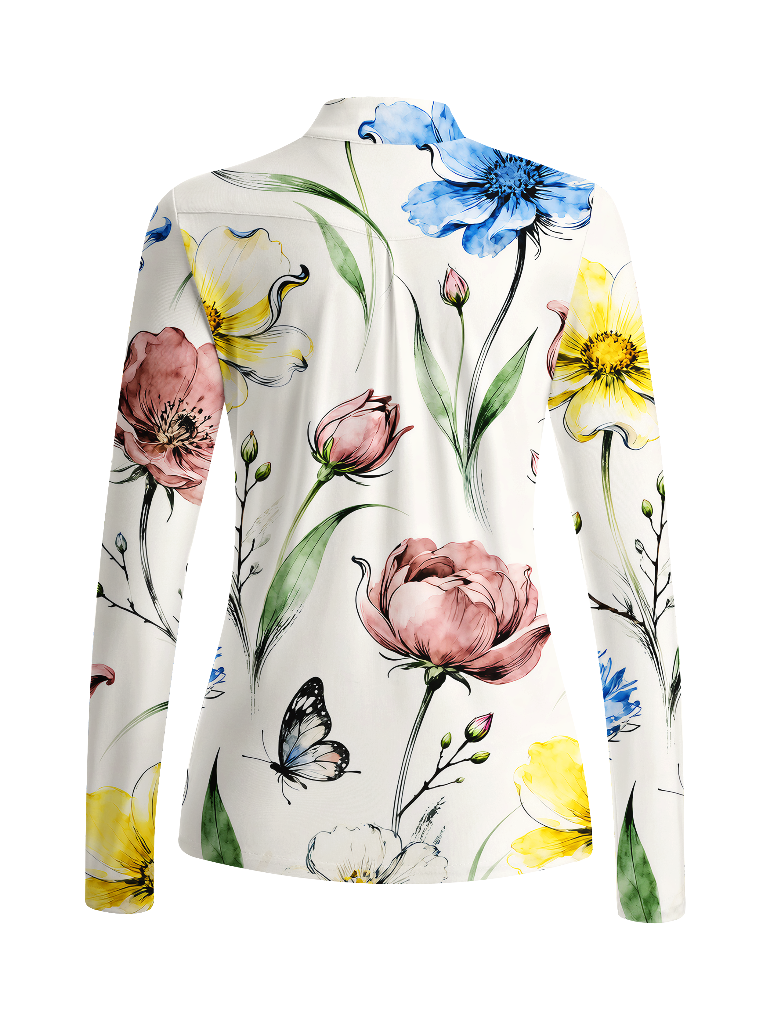 Cherryswing Women's Fresh Watercolor Floral Long Sleeve Golf Shirt