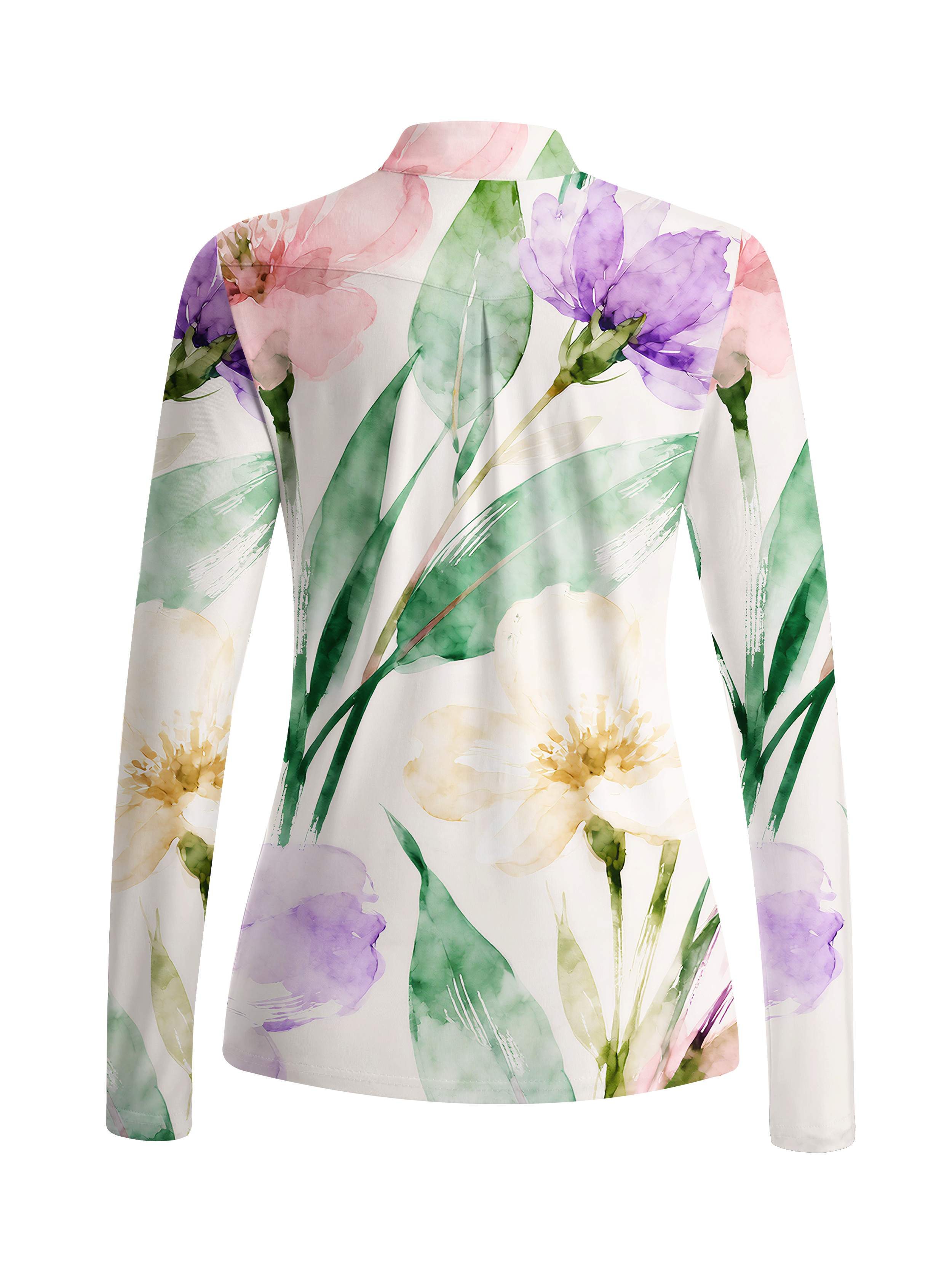 Cherryswing Women's Watercolor Purple Floral Long Sleeve Golf Shirt