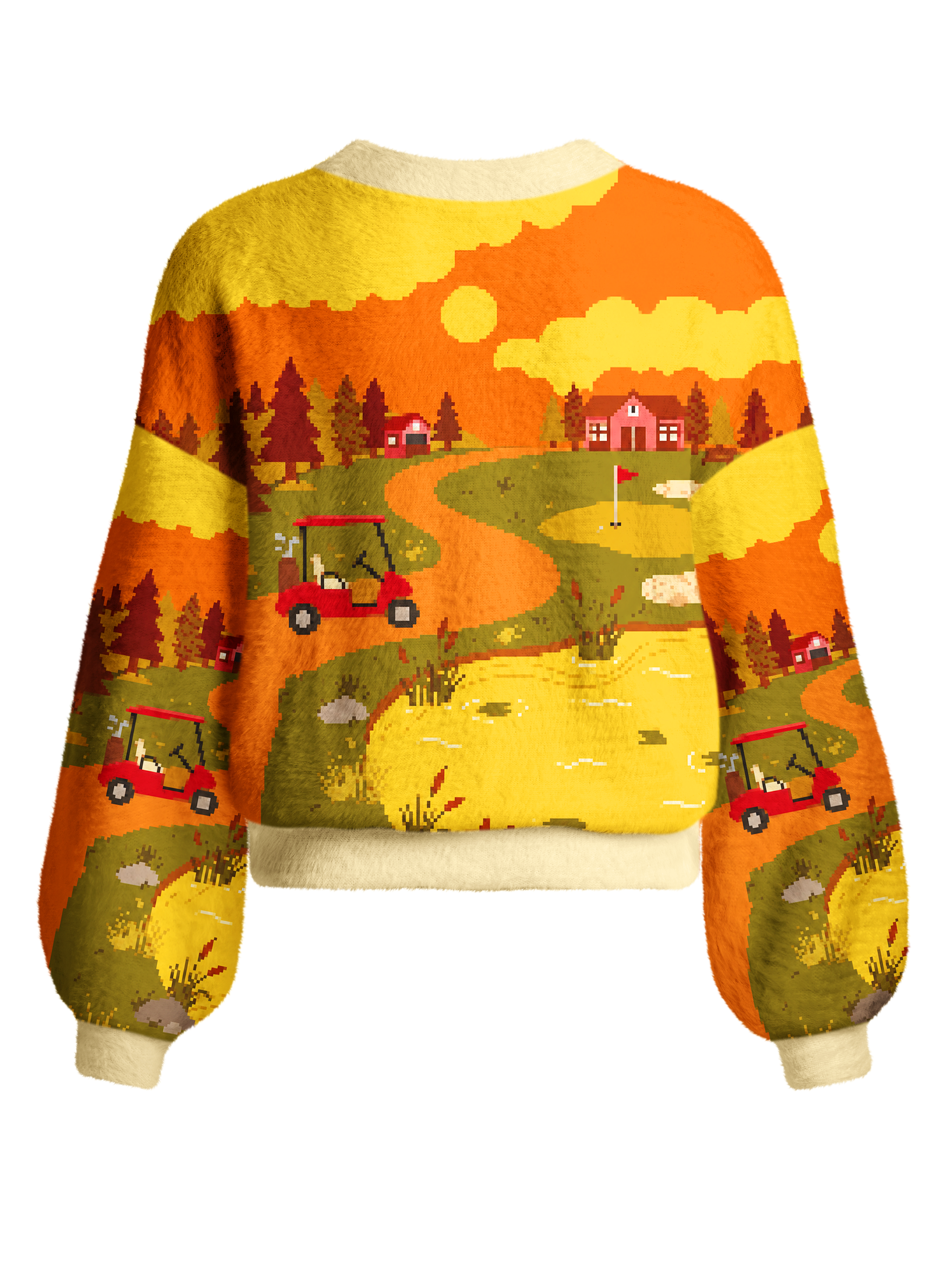 Cherryswing Women's Retro Pixel Landscape Fuzzy Knit Golf Cardigan