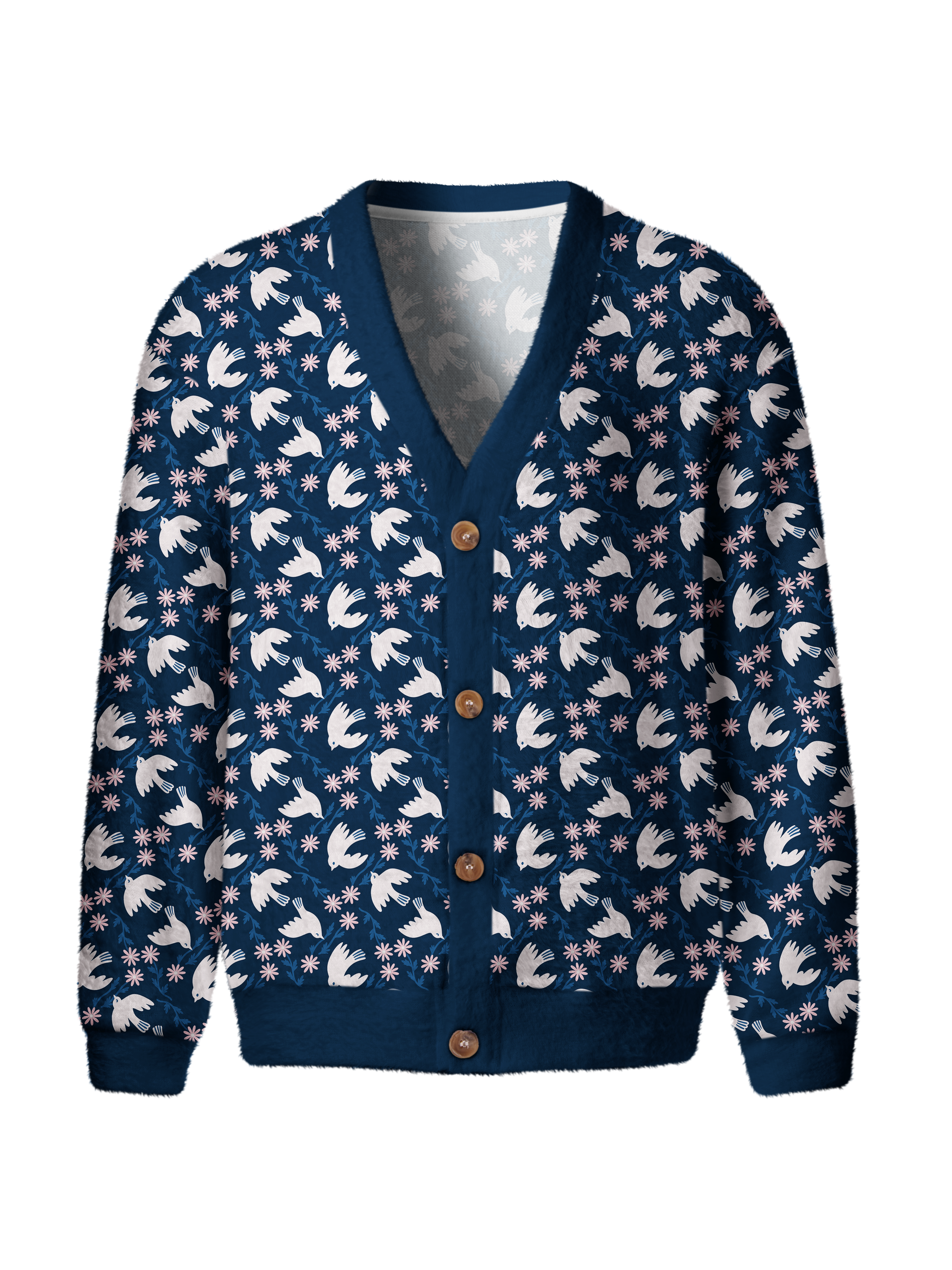 Cherryswing Flying Birds and Blossoms Men's Cardigan Knit Sweaters
