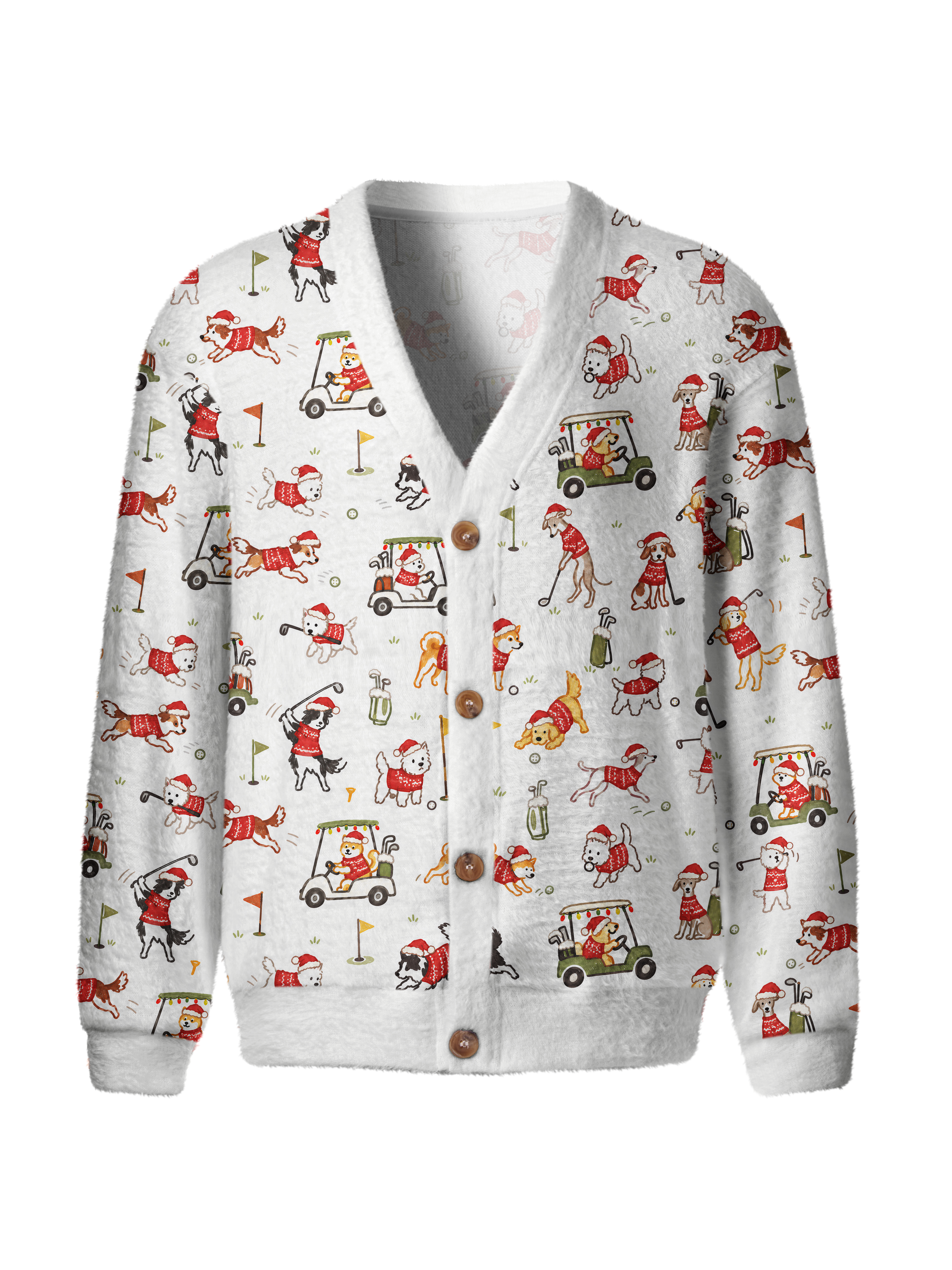 Cherryswing Festive Pet Golf Print Men's Cardigan Knit Sweaters