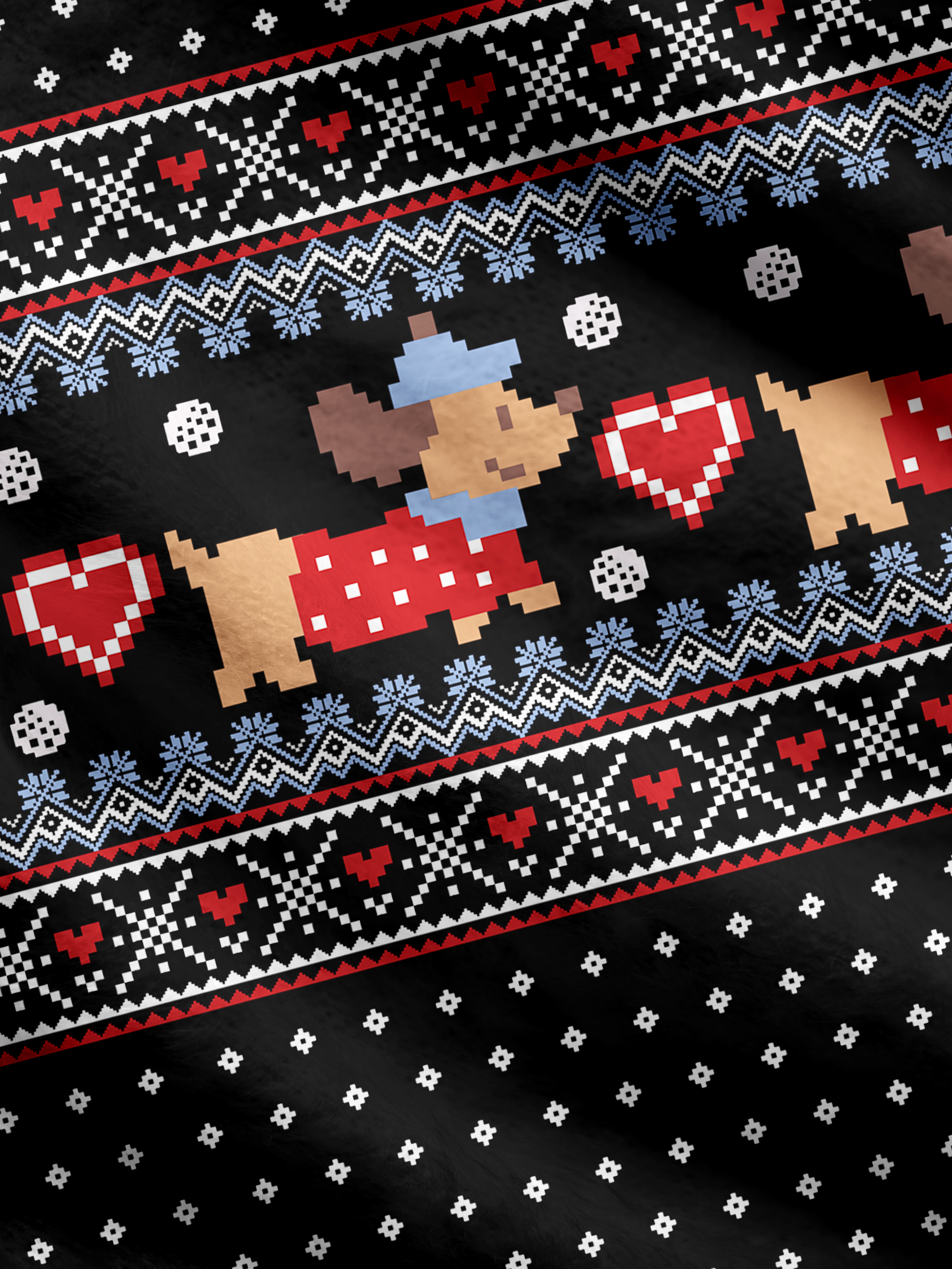 Cherryswing Pixel Dog and Heart Nordic Fuzzy Men's Cardigan Knit Sweaters