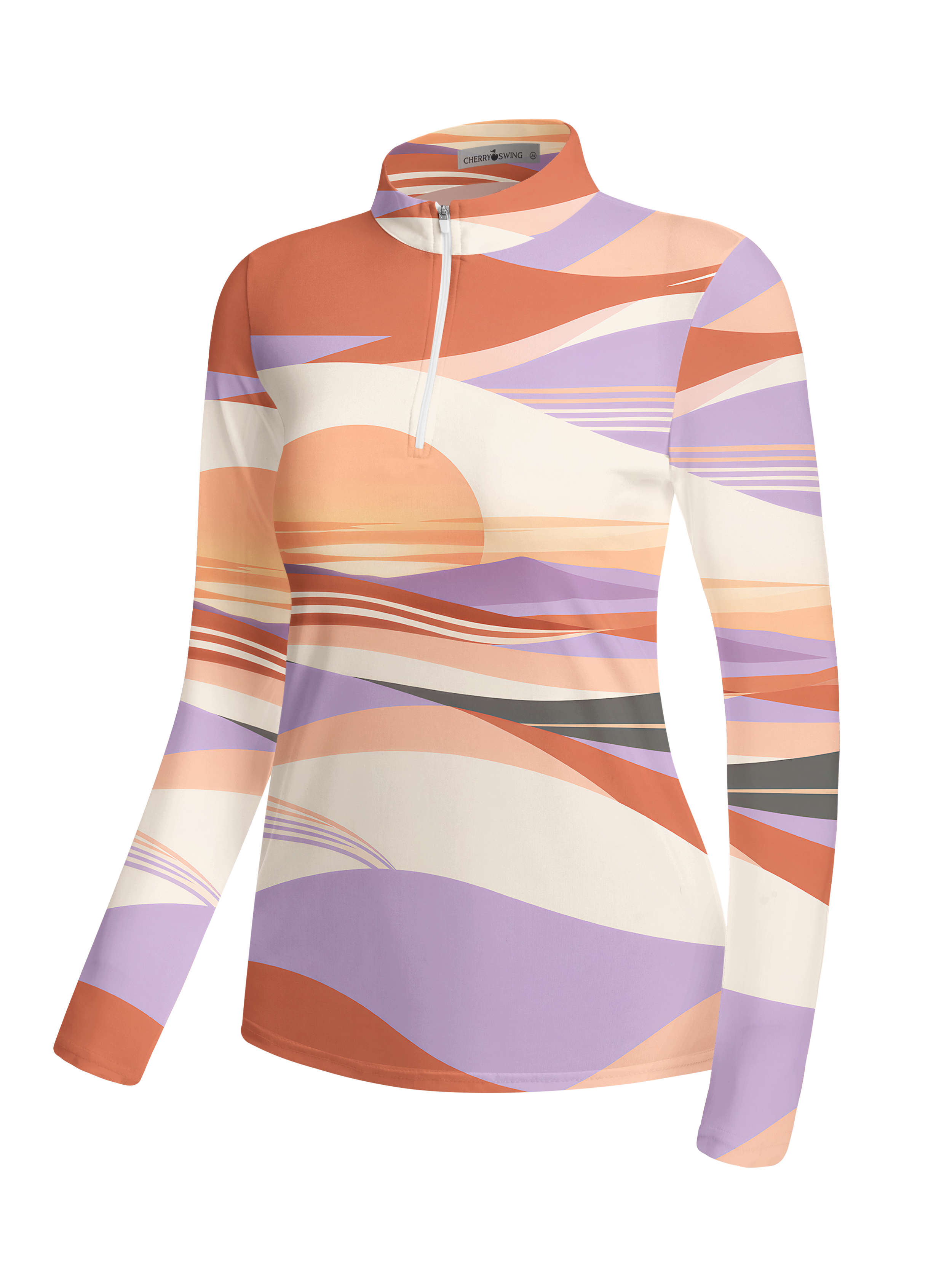 Cherryswing Women's Sunset Geometric Color Block Long Sleeve Golf Shirt