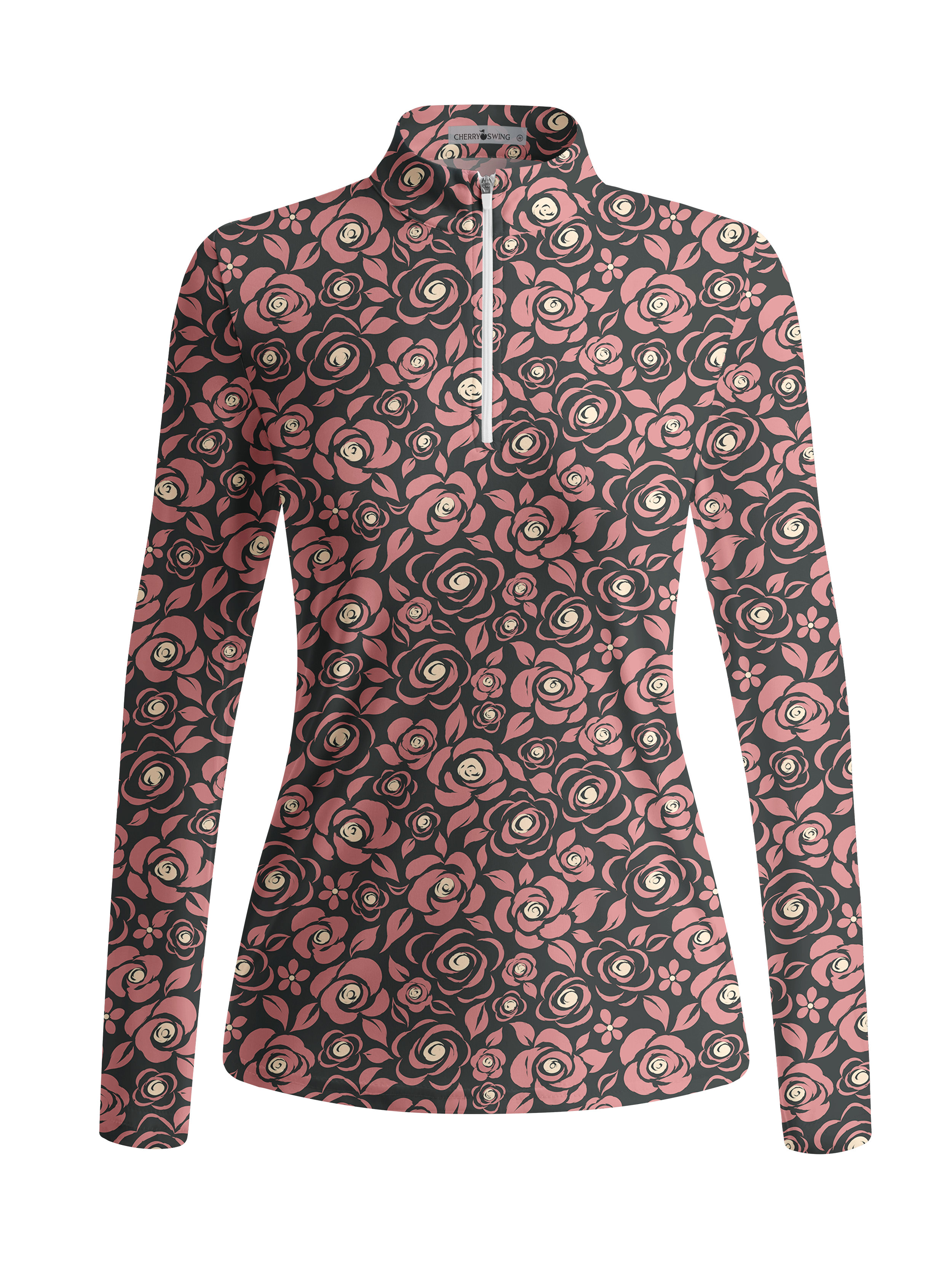 Cherryswing Women's Gradient Color FlowersLong Sleeve Golf Polo