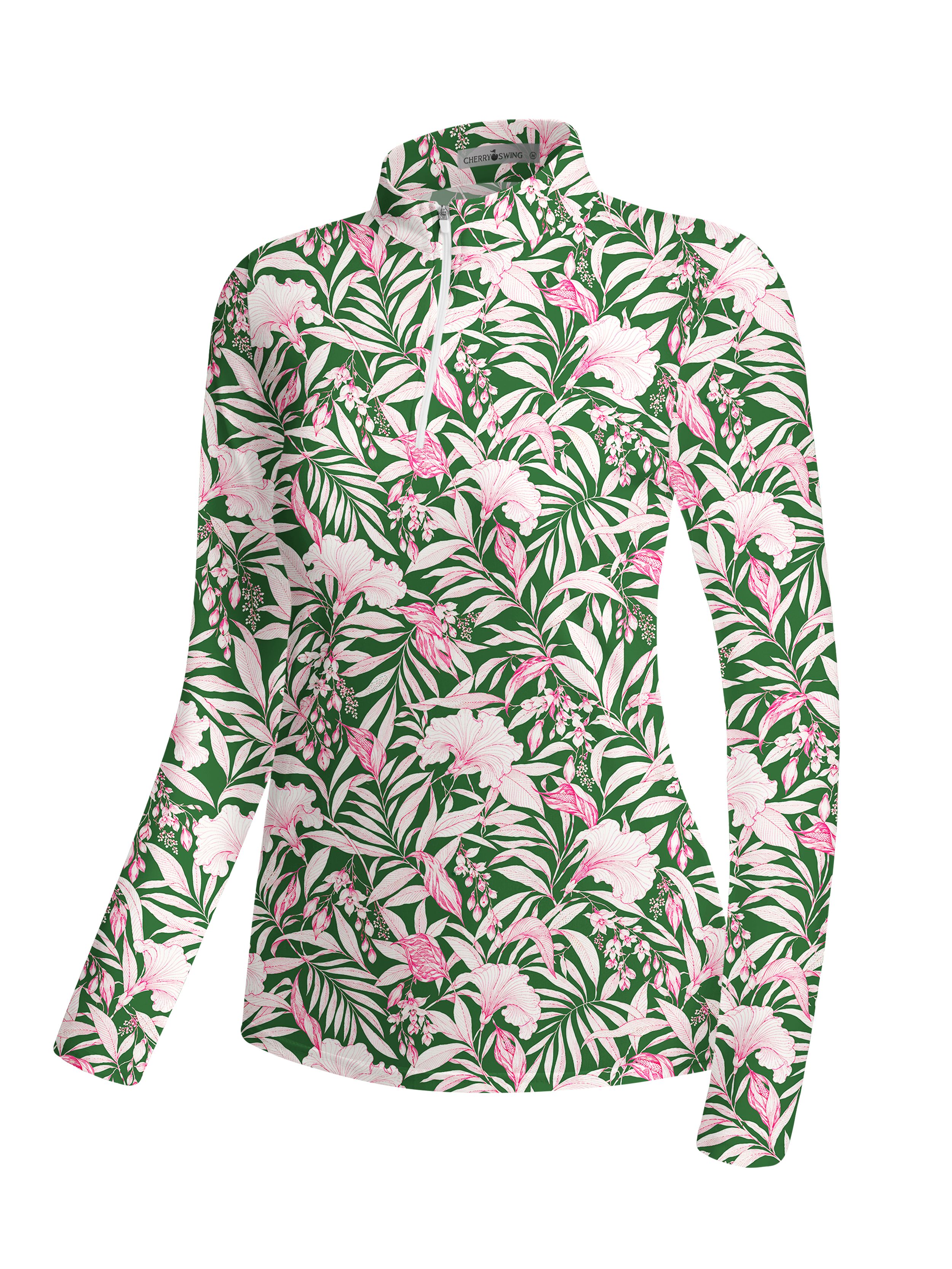 Cherryswing Women's Tropical Rainforest Floral Long Sleeve Golf Shirt