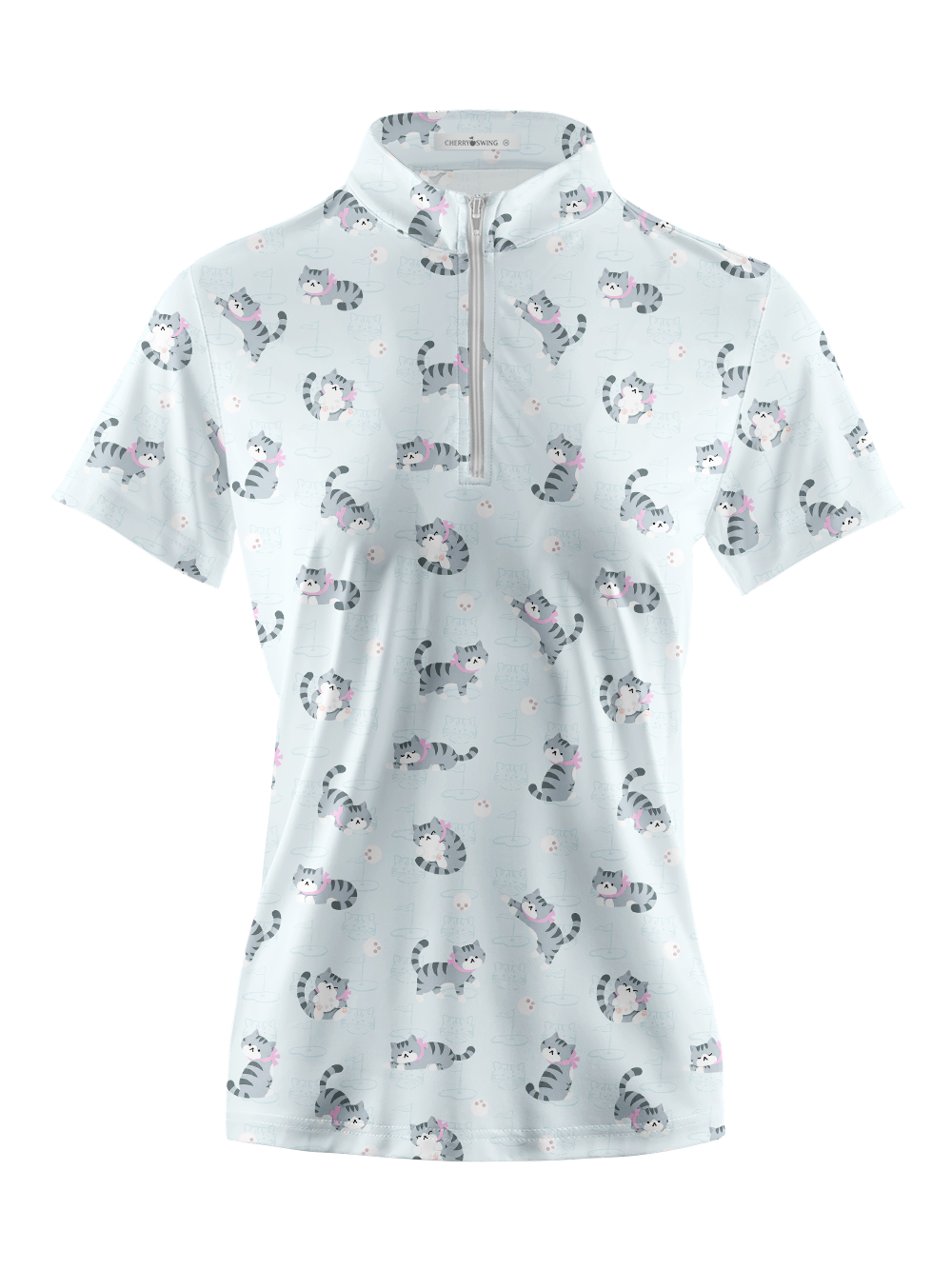 Cherryswing Women's Playful Cat Novelty Print Short Sleeve Golf Shirt