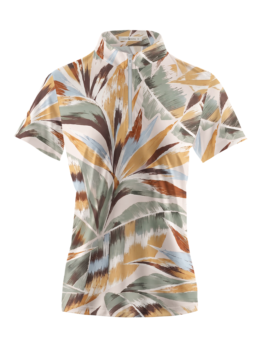 Cherryswing Women's Bold Brushstroke Tropical Leaf Short Sleeve Golf Shirt