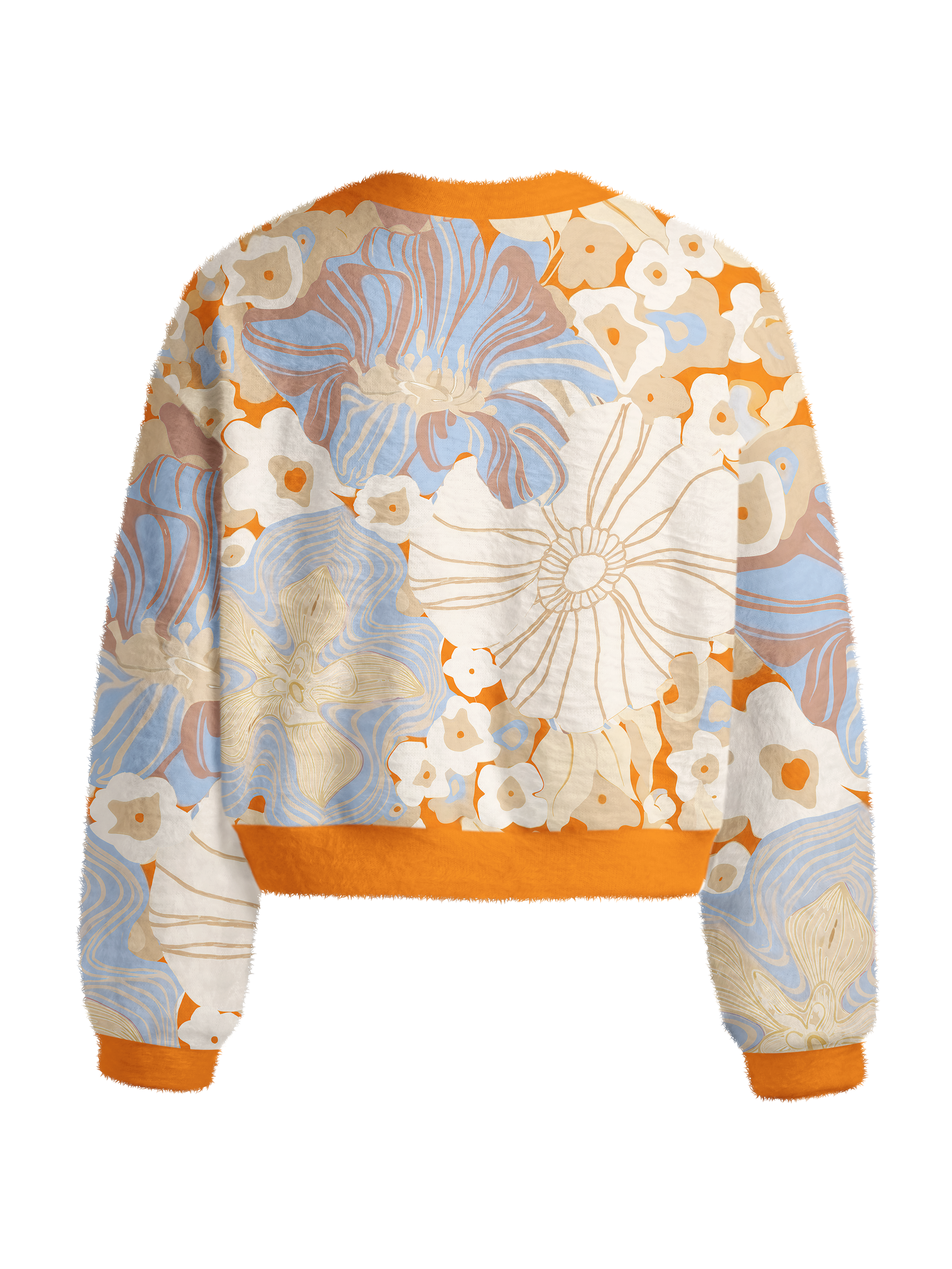 Cherryswing Women's Sunset Floral Abstract Fuzzy Knit Golf Sweater