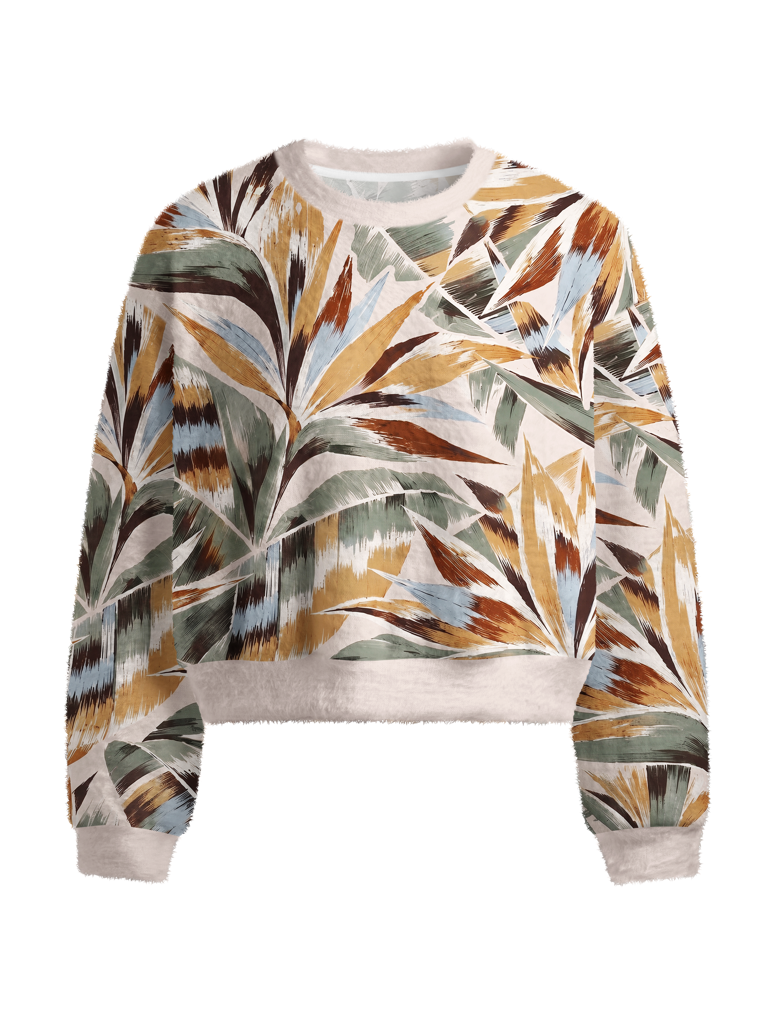 Cherryswing Women's Bold Brushstroke Tropical Leaf Fuzzy Knit Golf Sweater